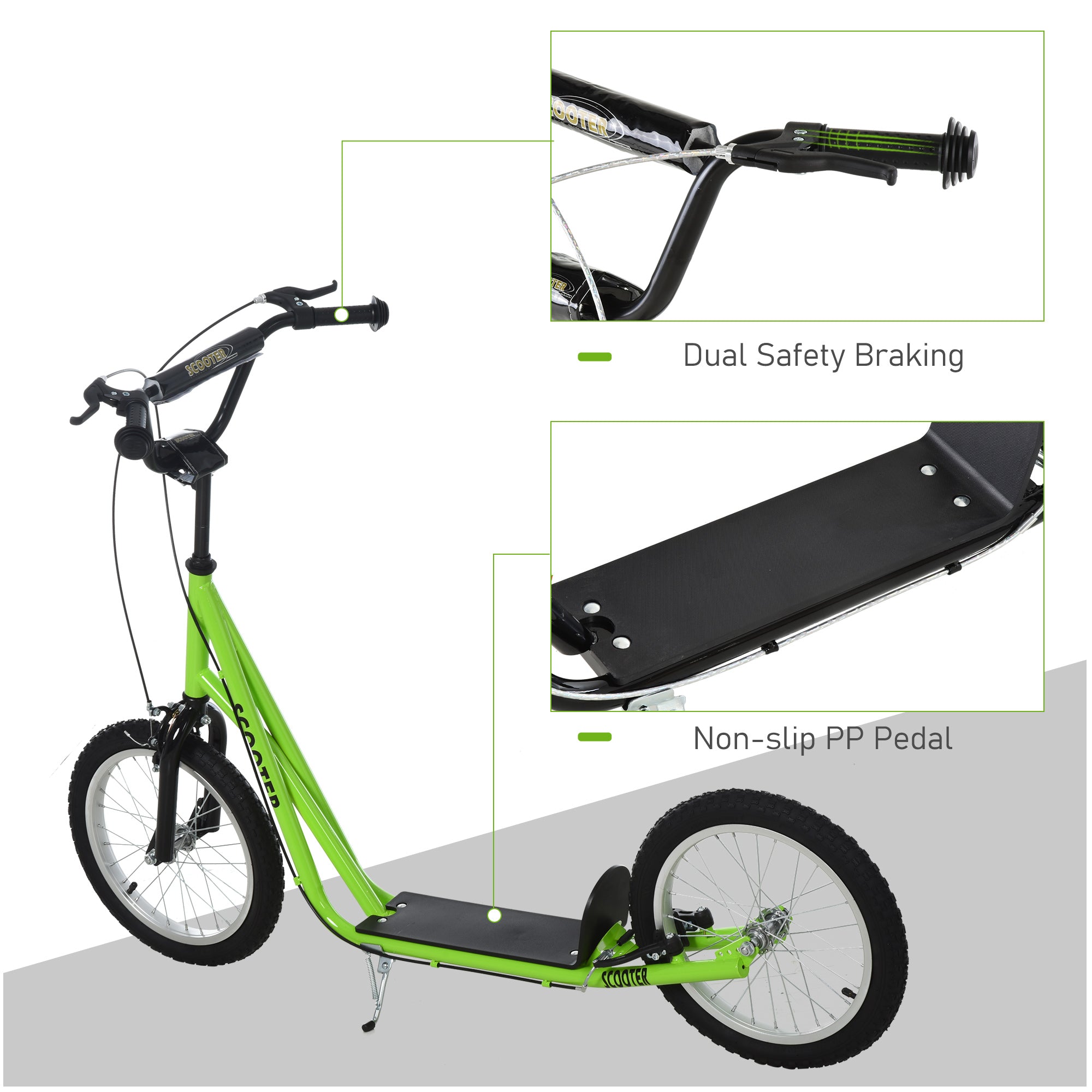 Youth Scooter Kick Scooter for Kids 5+ with Adjustable Handlebar Front and Rear Dual Brakes, Light Green