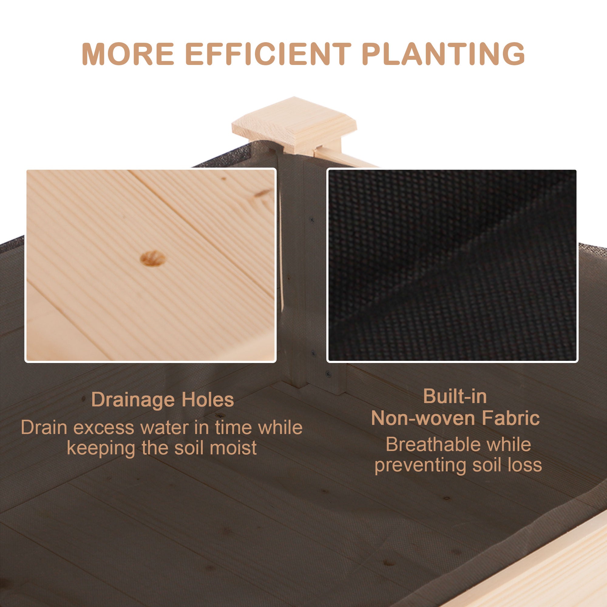 Raised Garden Bed with Legs, 48" x 22" x 30", Elevated Wooden Planter Box, Self-Draining with Bed Liner for Vegetables, Herbs, and Flowers Backyard, Patio, Balcony Use, Natural - Natural Wood - Image 7