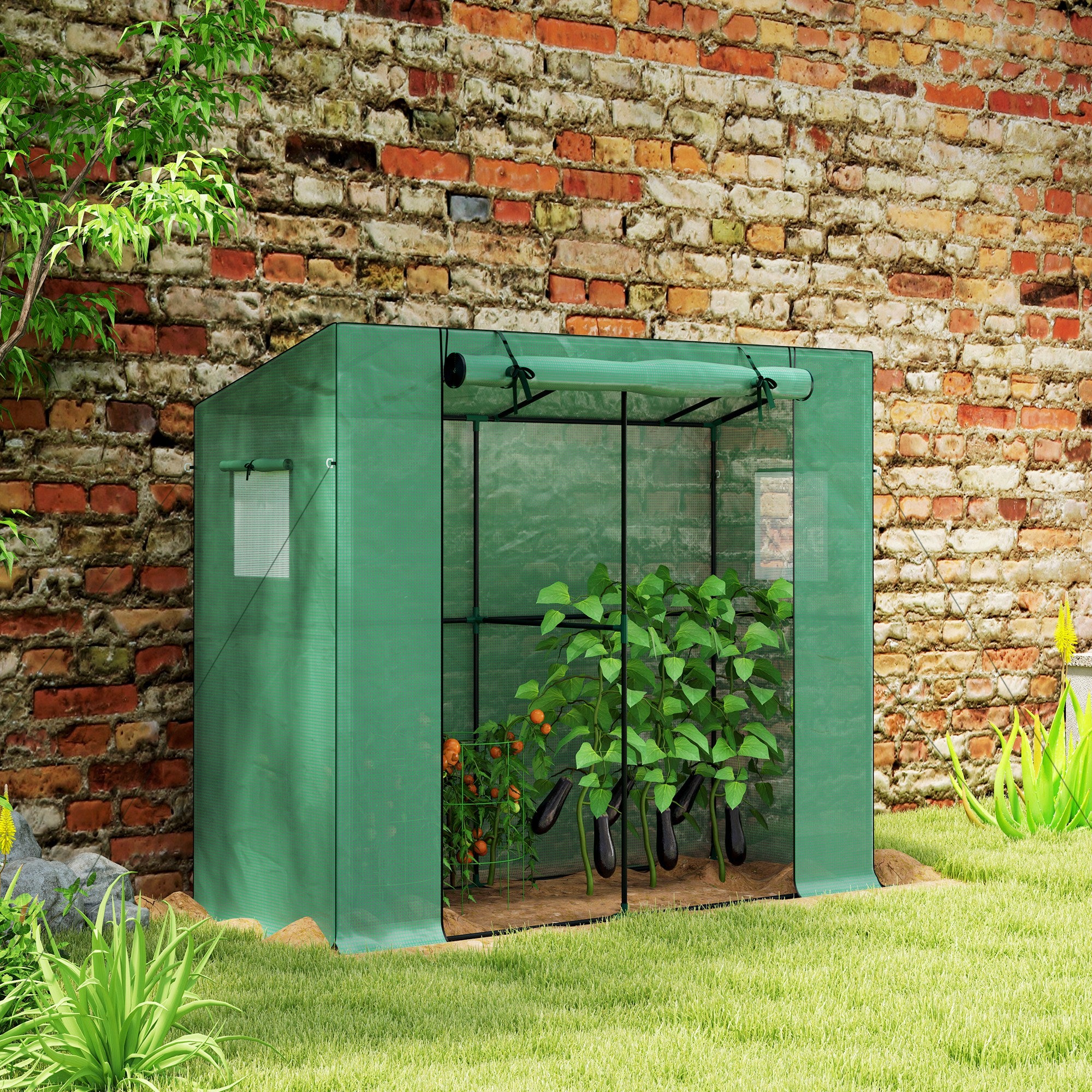 Walk-in Portable Greenhouse Small Greenhouse for Outdoors with UV-resistant PE Cover, 6.6' x 2.5' x 5.6' Green - Green - Image 2