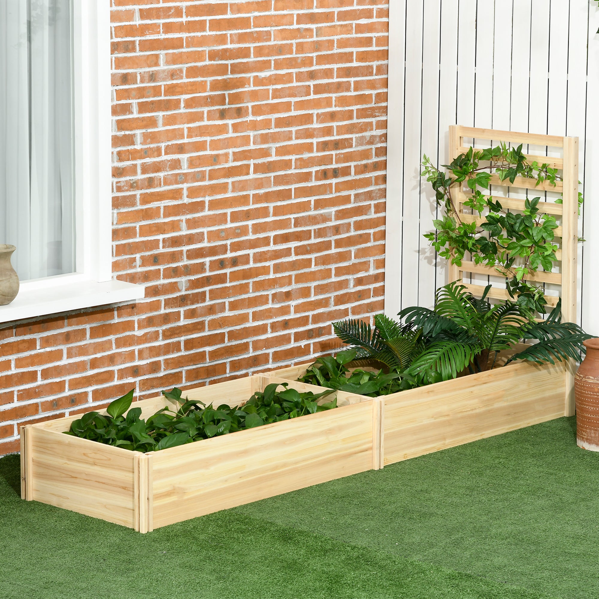 Wood Planter Box with Trellis for Climbing Plants, Raised Garden Bed for Outdoor Flowers Herbs, 91"x24"x43", Natural - Natural Wood - Image 2