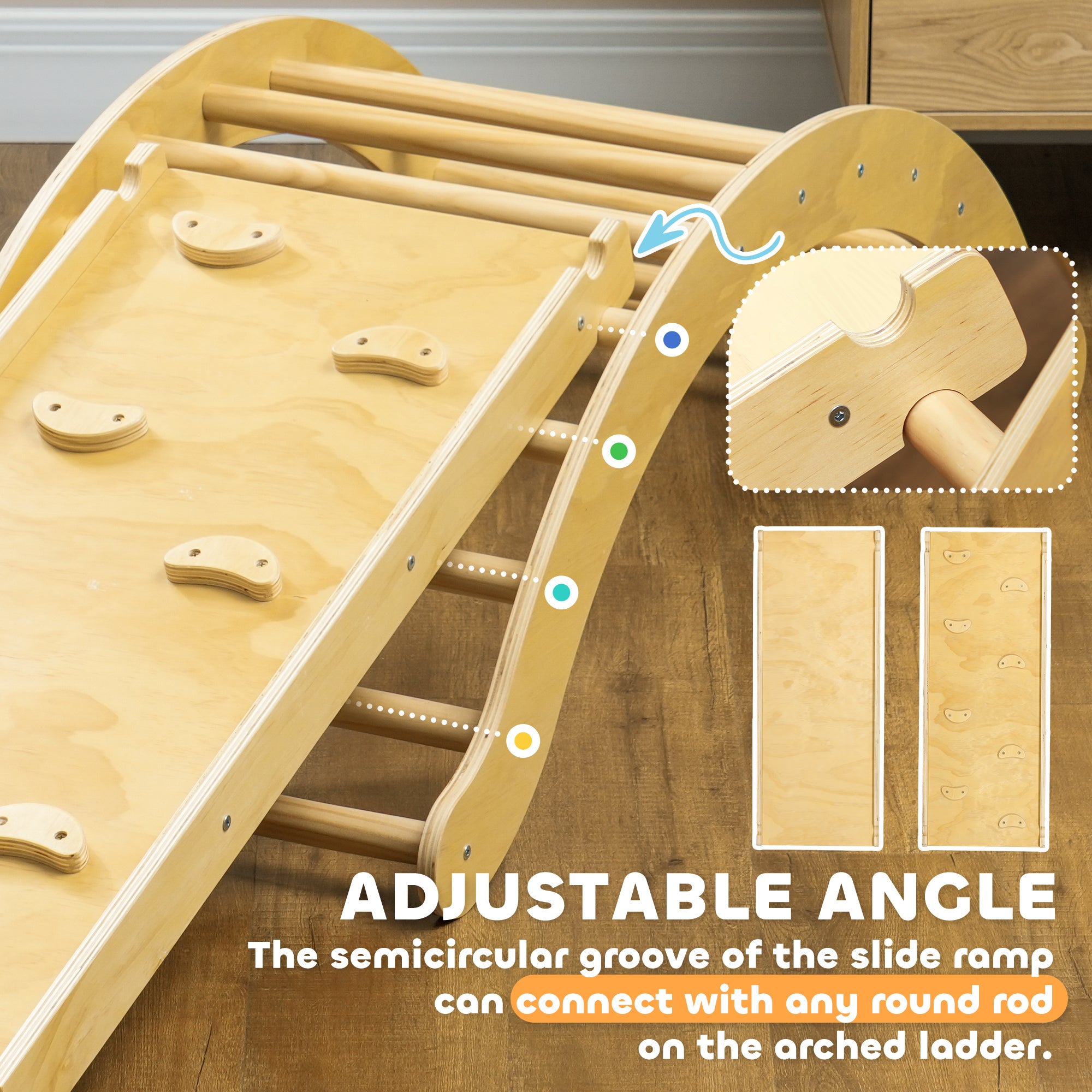 4 In 1 Indoor Toddler Climbing Toy Set with Arch Climber, Ramp & Cushion, Wood