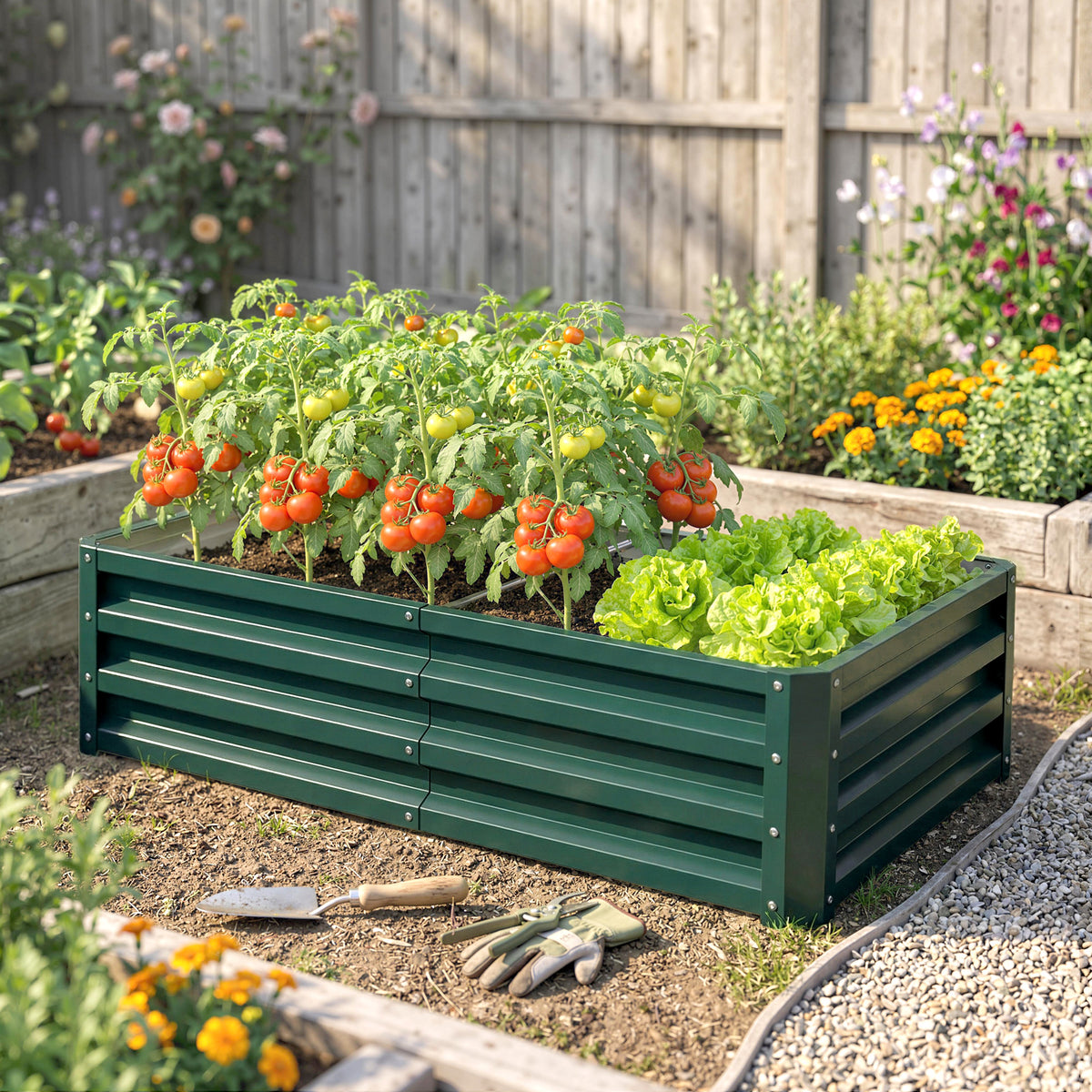 Galvanized Raised Garden Bed, 4' x 2' x 1' Metal Planter Box, for Growing Vegetables, Flowers, Herbs, Succulents, Green