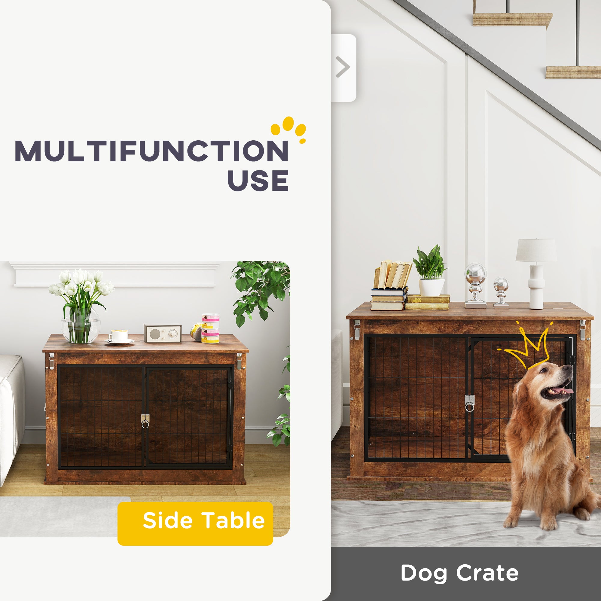 39" Dog Crate Furniture with Flip-up Top Opening, 2 Doors, Dog Kennel Furniture for Large Dogs, Rustic Brown - Rustic Brown - Image 4
