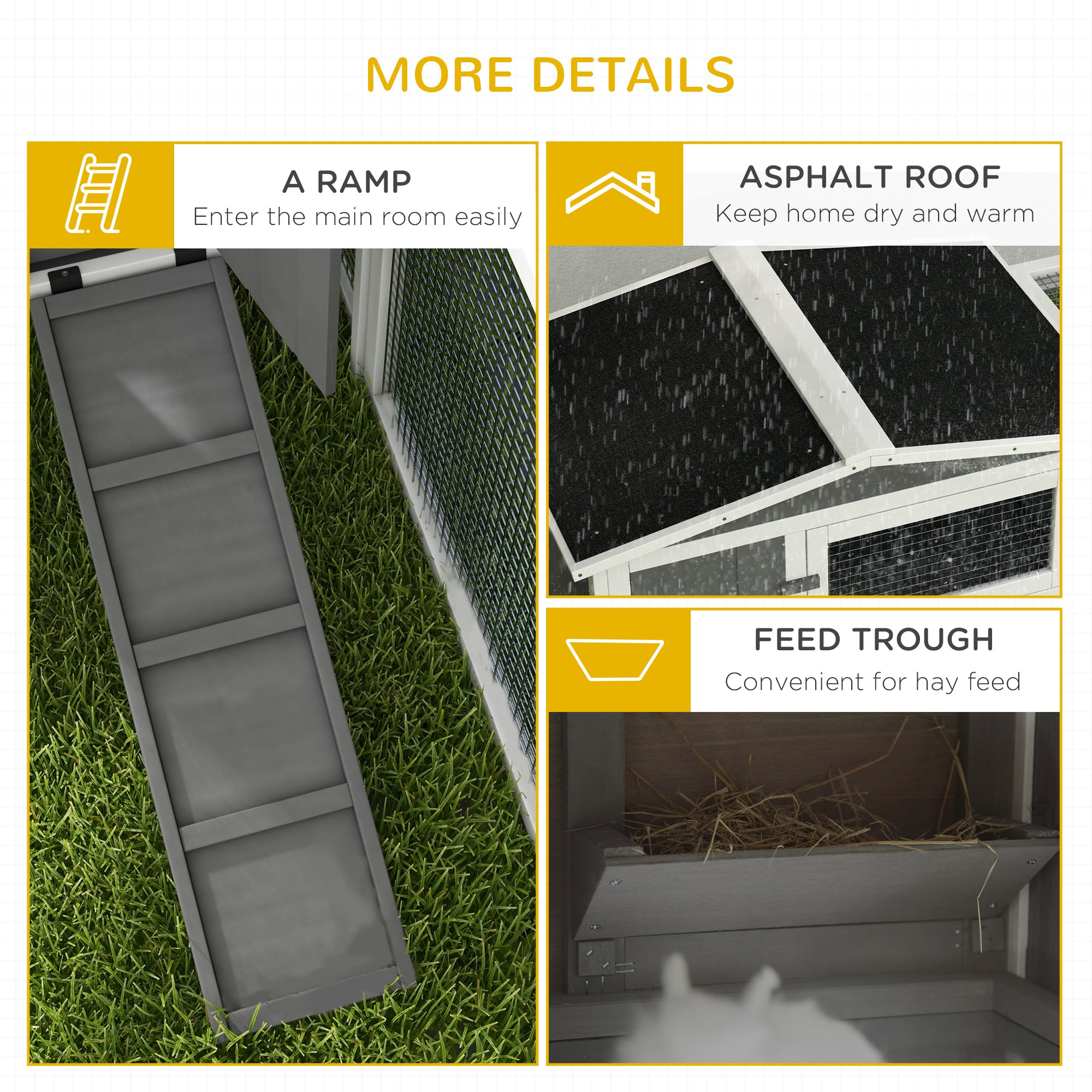 Rabbit Hutch 2-Story Bunny Cage, Guinea Pig Cage Indoor Outdoor, Small Animal House with Slide Out Tray, for Rabbits, Chickens, Ducks, 61.5" x 23" x 27", Light Gray - Light Grey - Image 7