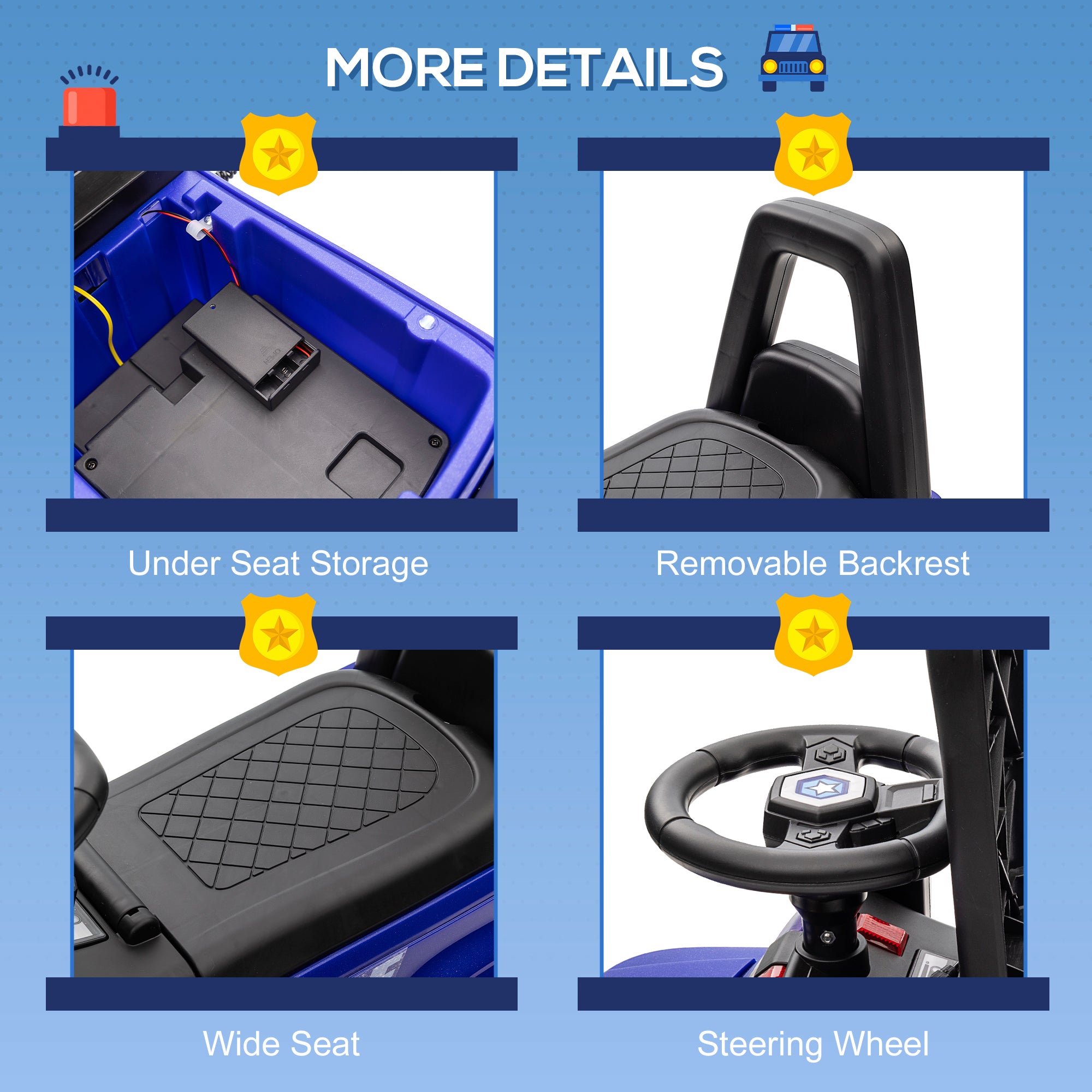 Kids Push Ride On Car with Working PA System and Horn, Police Truck Style Foot-to-Floor Sliding Car for Boys and Girls with Under-Seat Storage, for 18 Months to 5 Years Old, Blue