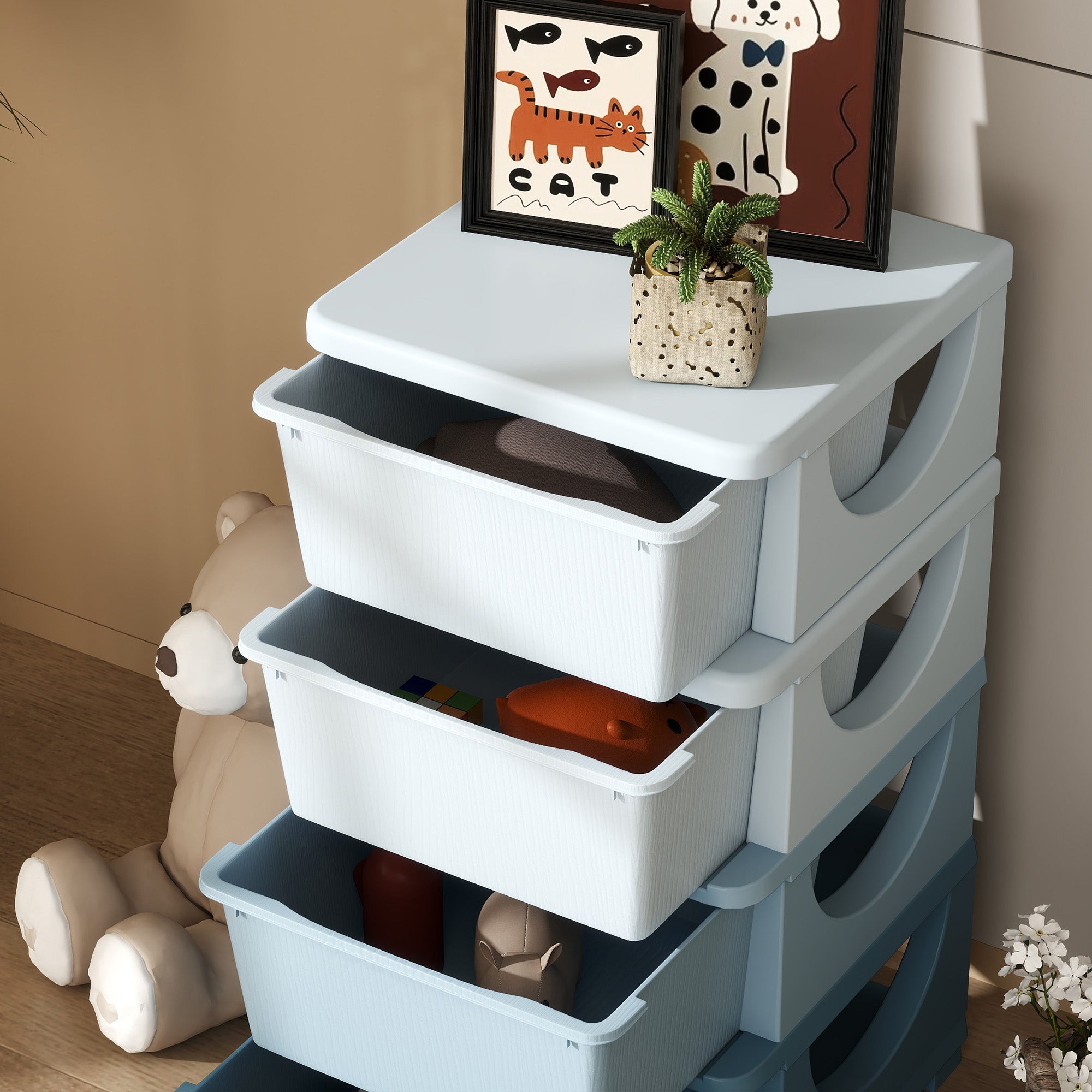 30" 4 Tier Kids Storage Unit Dresser Tower w/ 4 Drawers, Blue