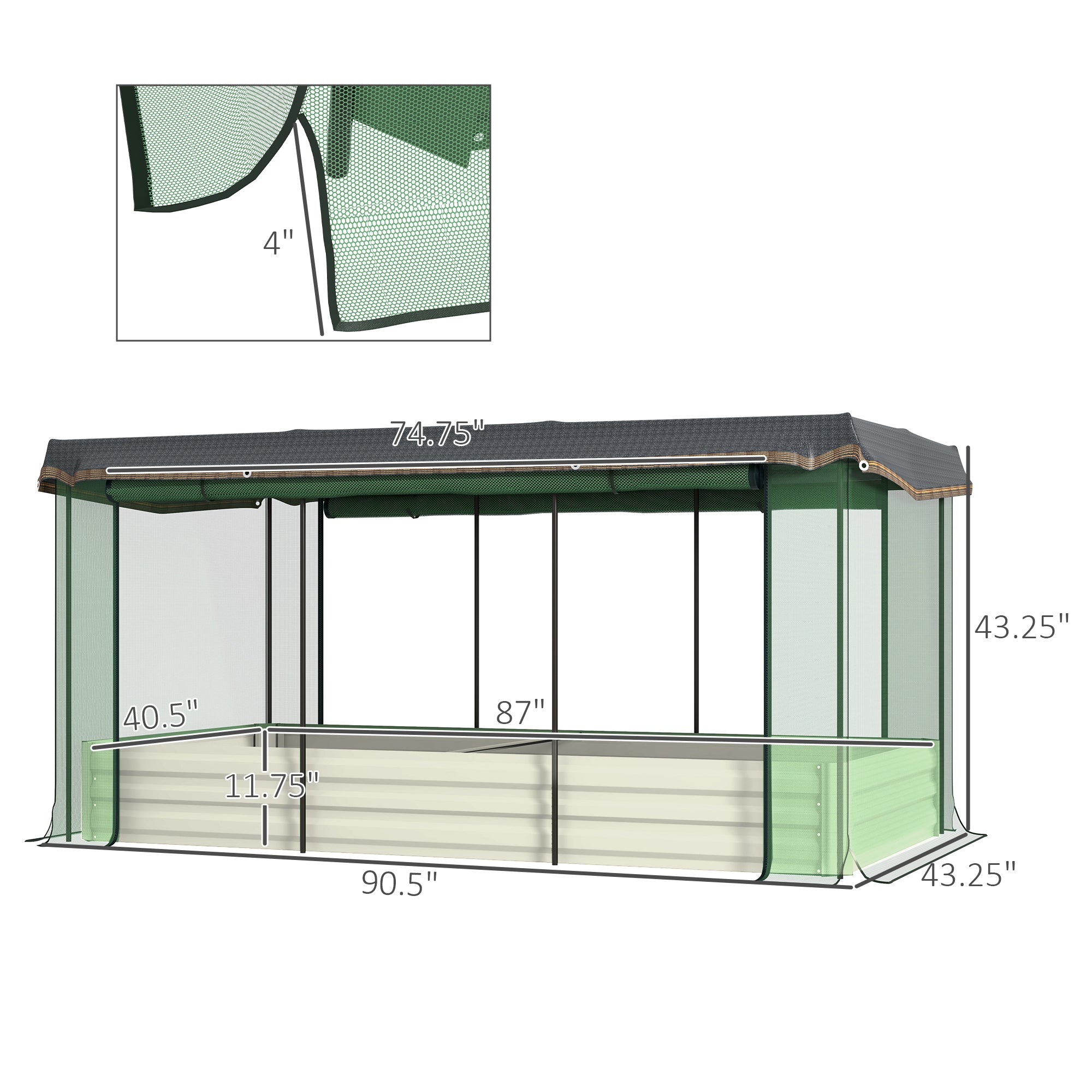 Galvanized Steel Planter Box with Crop Cage and Shade Cloth, Raised Garden Bed for Flowers, Veggies and Herbs, Beige - Beige - Image 3