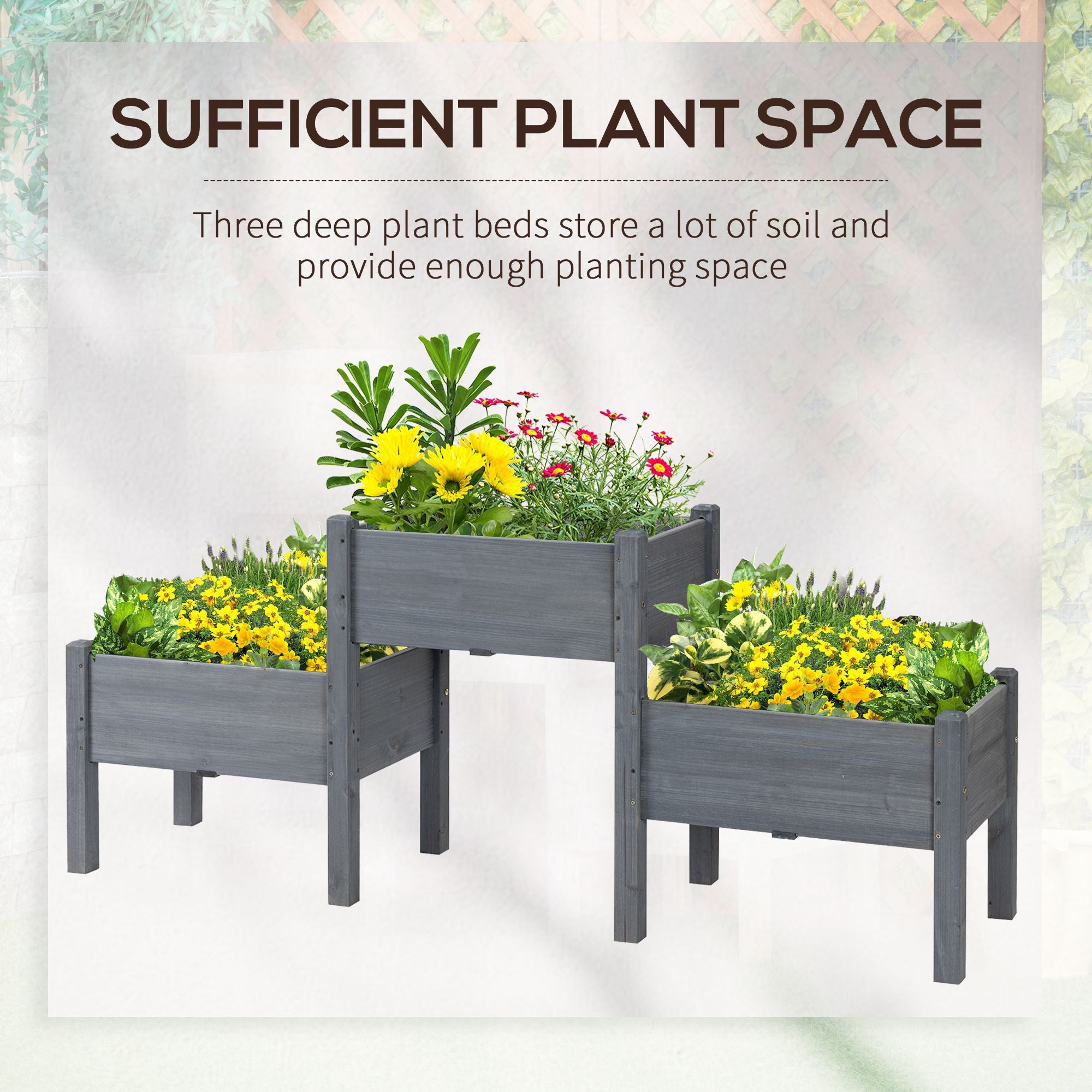 3 Tier Raised Garden Bed Freestanding Planter Box for Vegetables, Herb, Flowers - Grey - Image 7