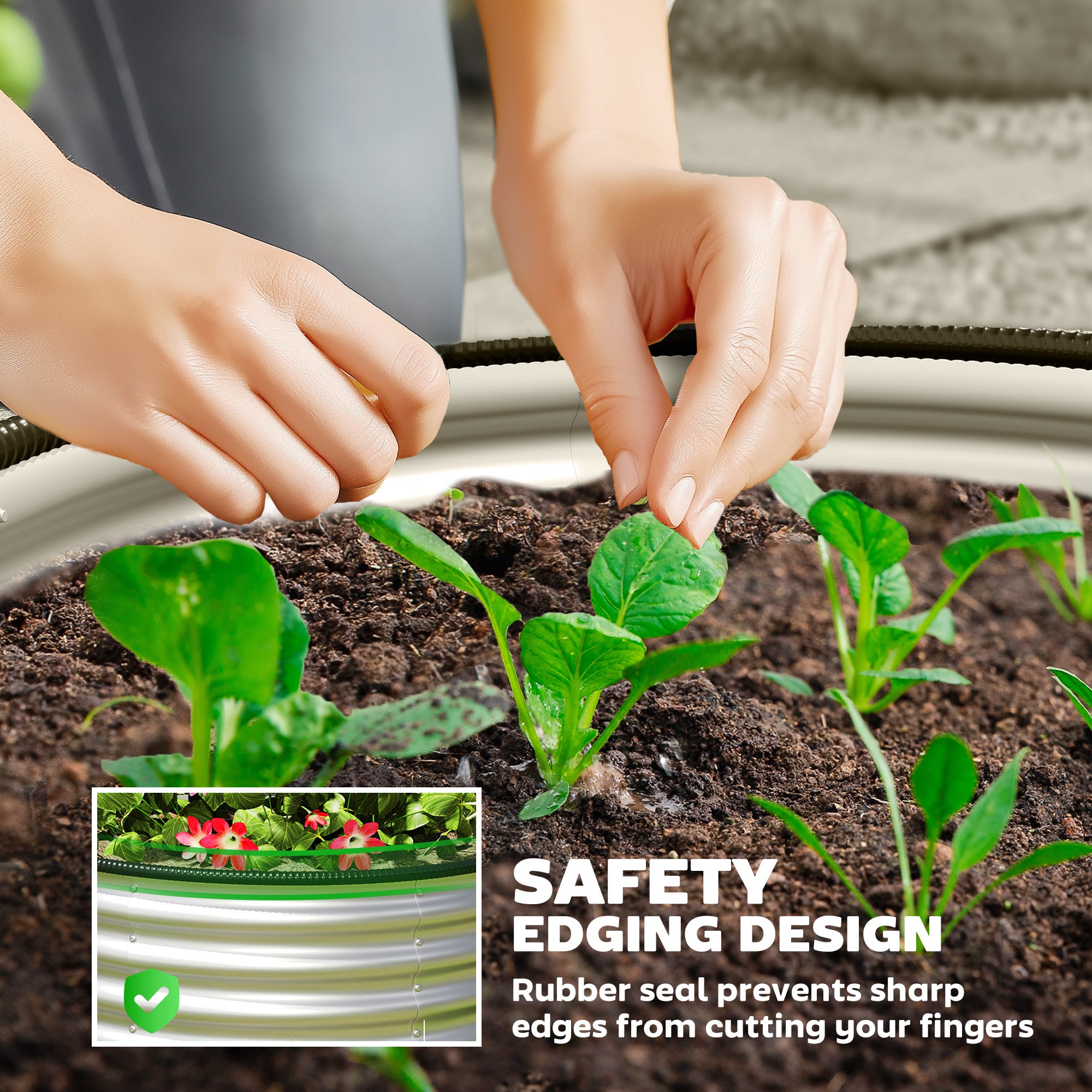 Set of 2 Raised Garden Bed, Metal Planter Box with Safety Edging, Easy-to-assemble Stock Tank 3'x3'x1.4' Silver - Silver - Image 6