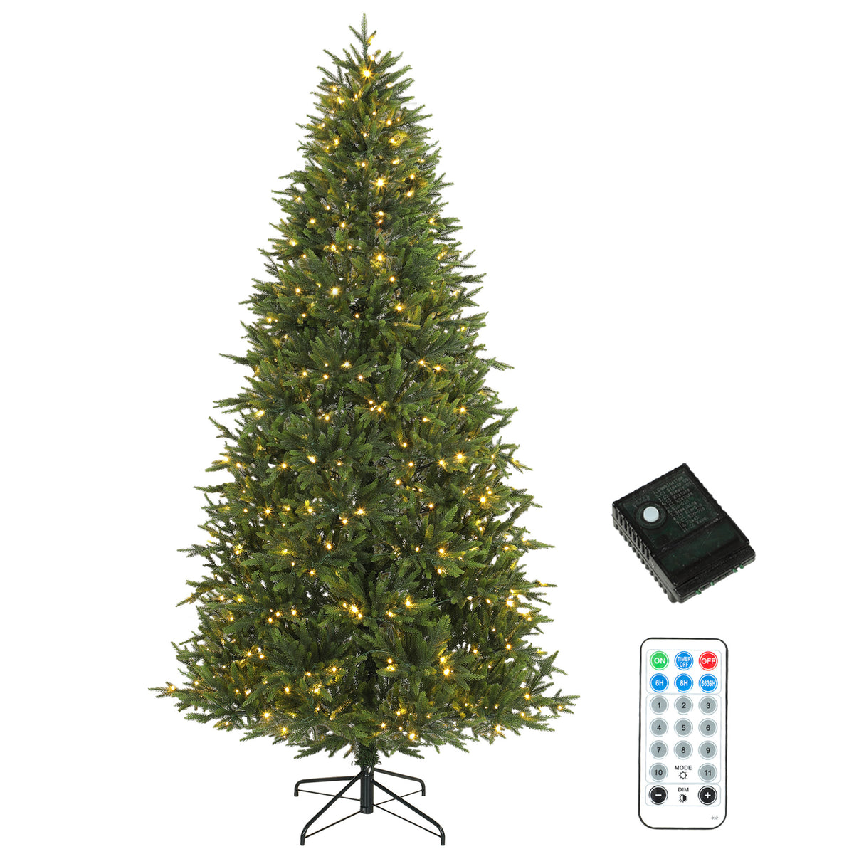 7.5ft Prelit Christmas Tree with Dual-Color LEDs, All Realistic Tips, Hinged Xmas Nordmann Fir with 11 Modes, Remote