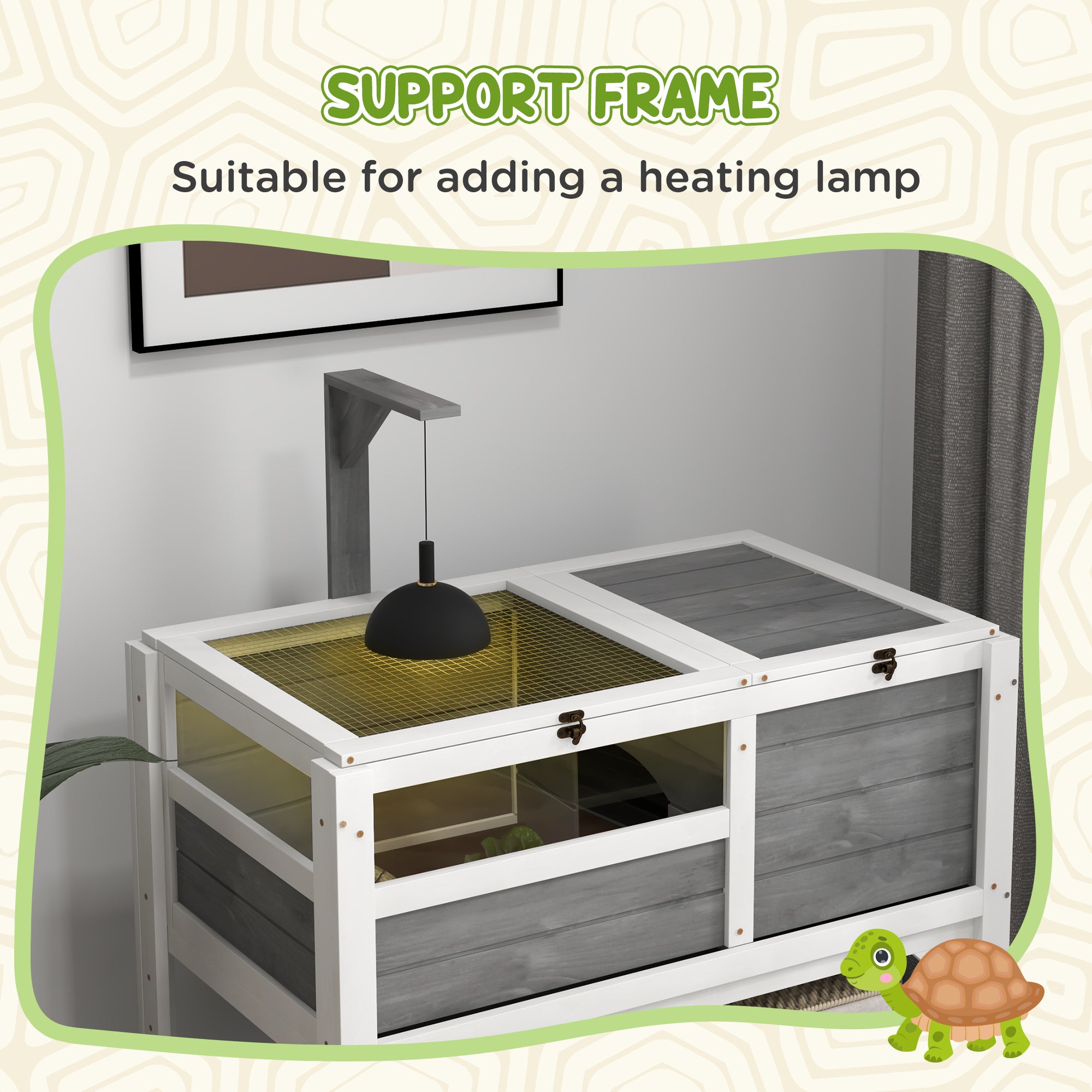 Tortoise Habitat with Shelf Storage Tortoise Gift Accessory with Weather Protection for Indoor, Light Gray - Light Gray - Image 5