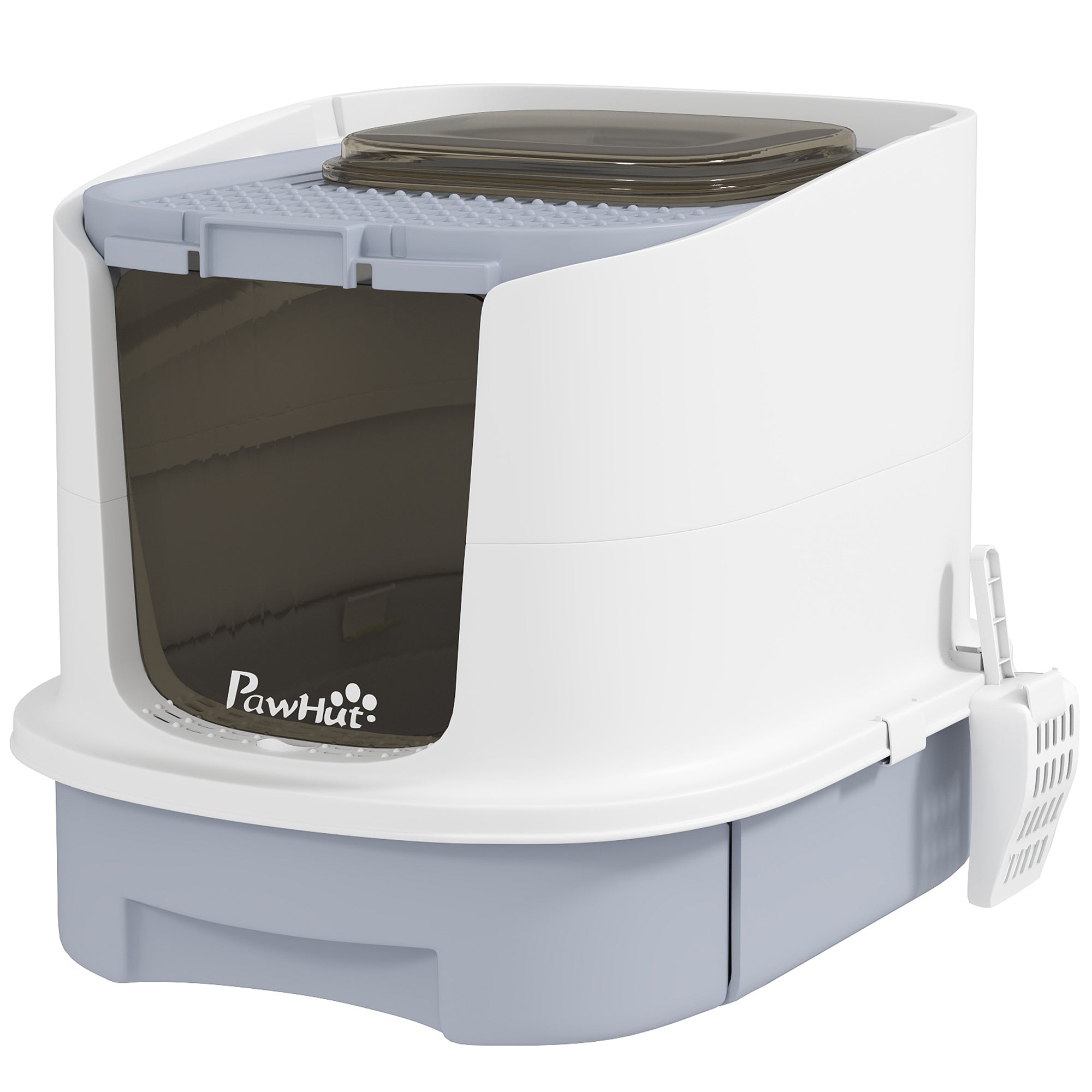 Covered Cat Litter Box with Lid, Drawer, Scoop, Top Entry, Deodorizing Bags, Odor Control, Easy to Clean, Gray - Gray