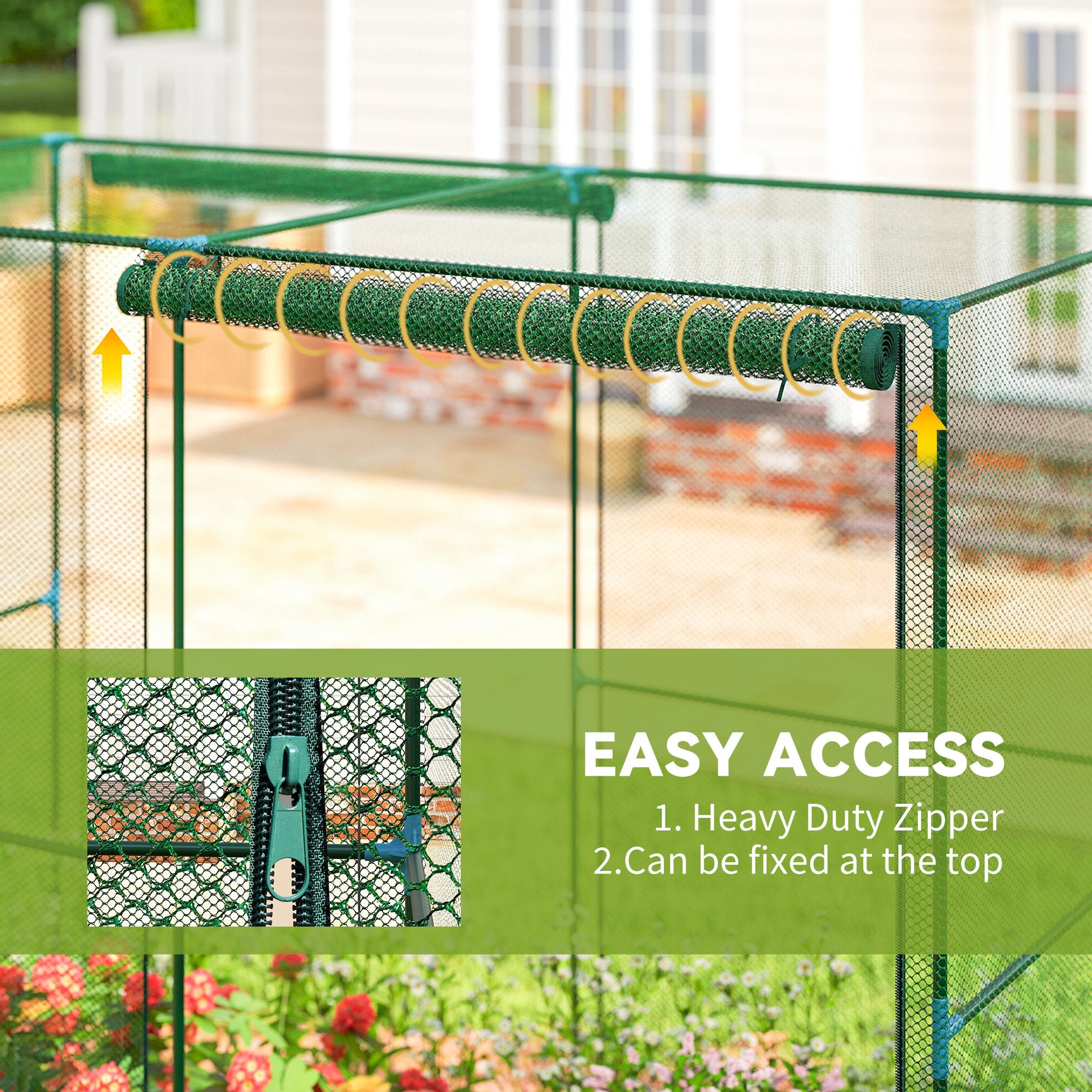 Walk-in Crop Cage, Plant Protectors from Animals with Roll Up Zippered Door, 7.9' x 3.9' x 6.1', Green - Green - Image 6