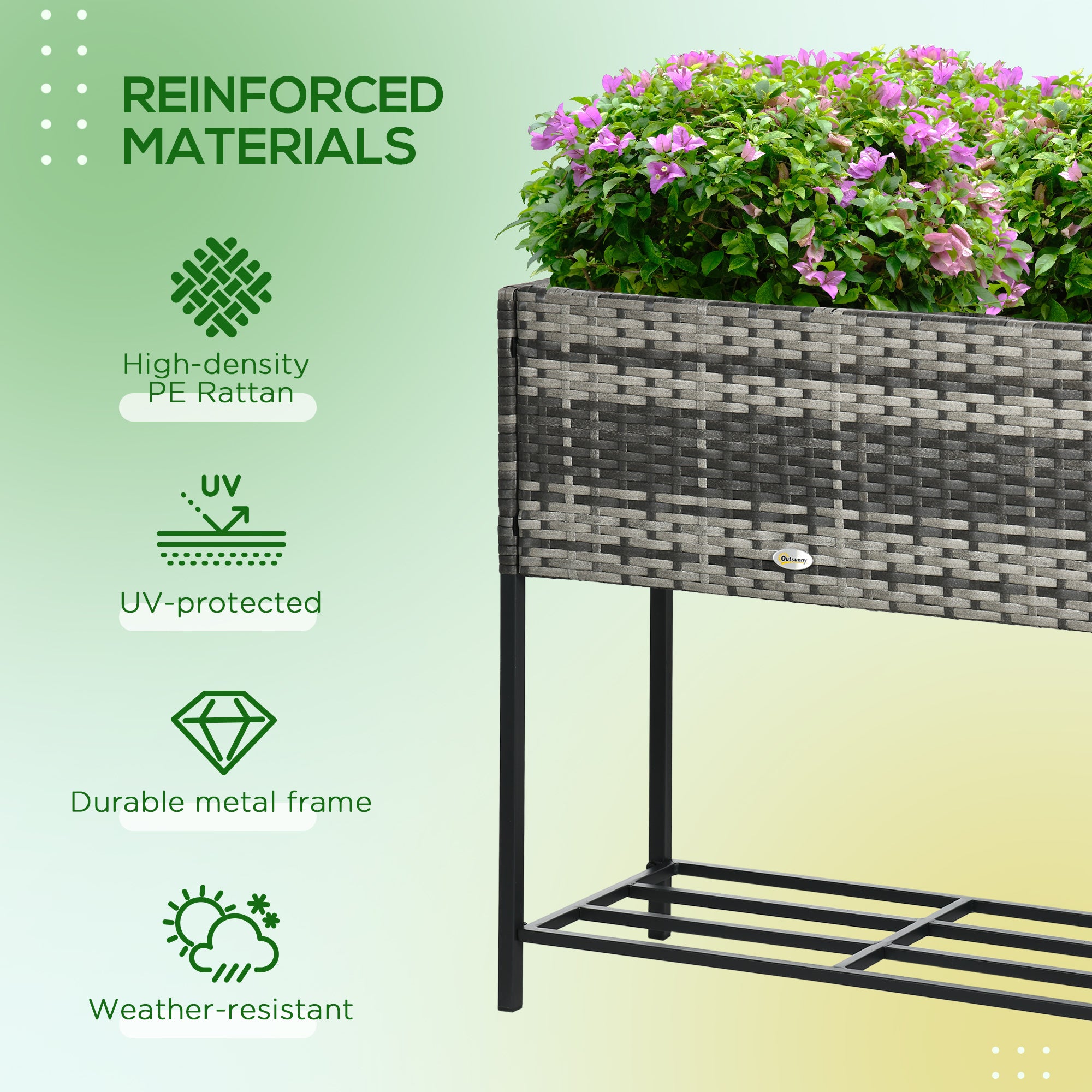 Raised Garden Bed, Elevated Planter Box with Rattan Wicker Look, Tool Storage Shelf, Portable Design for Herbs, Vegetables, Flowers, Gray - Gray - Image 5