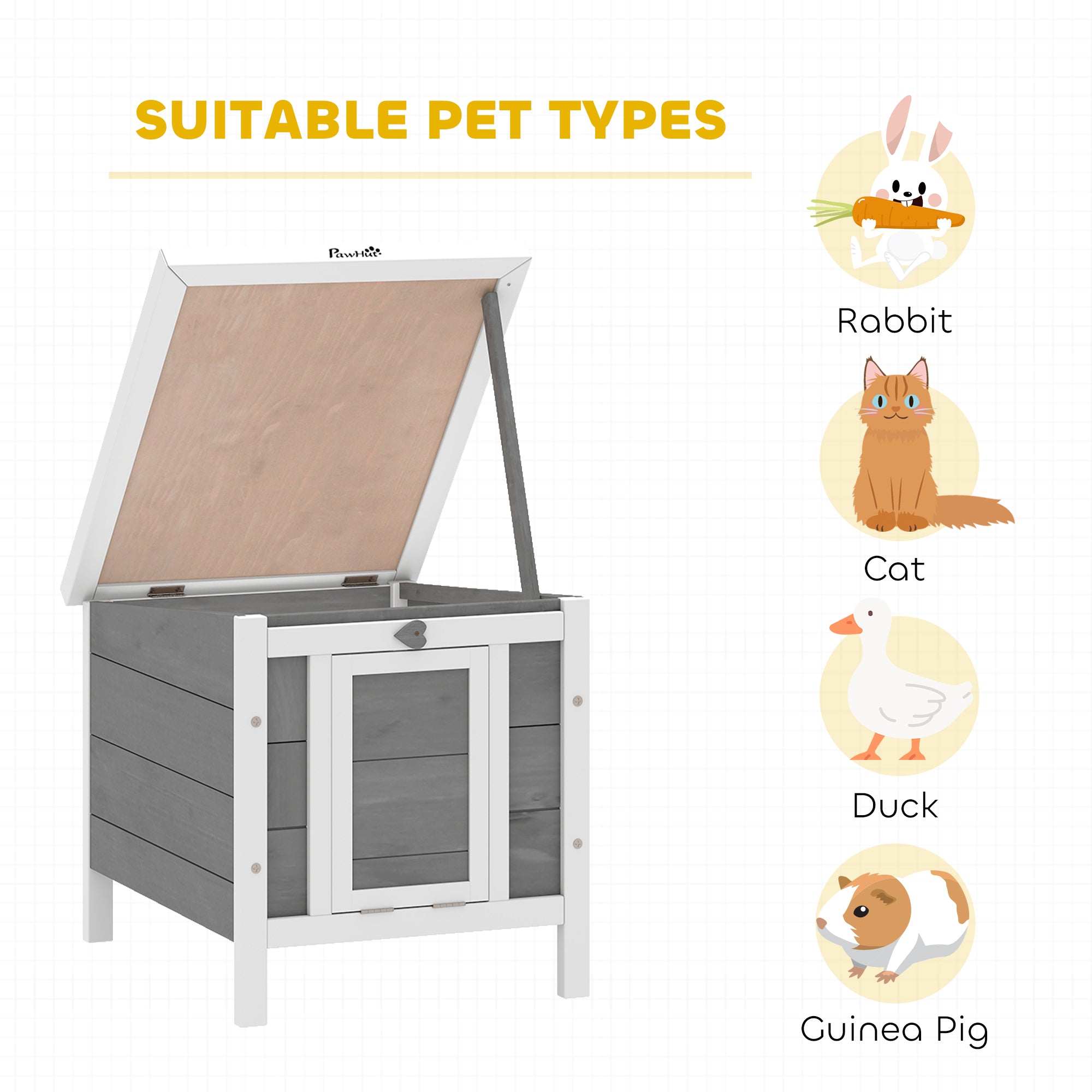 Small Wooden Rabbit Hutch Bunny Cage Guinea Pig Cage Duck House Dog House with Openable & Waterproof Roof, for Rabbits, Chickens, Ducks, Gray - Grey - Image 8