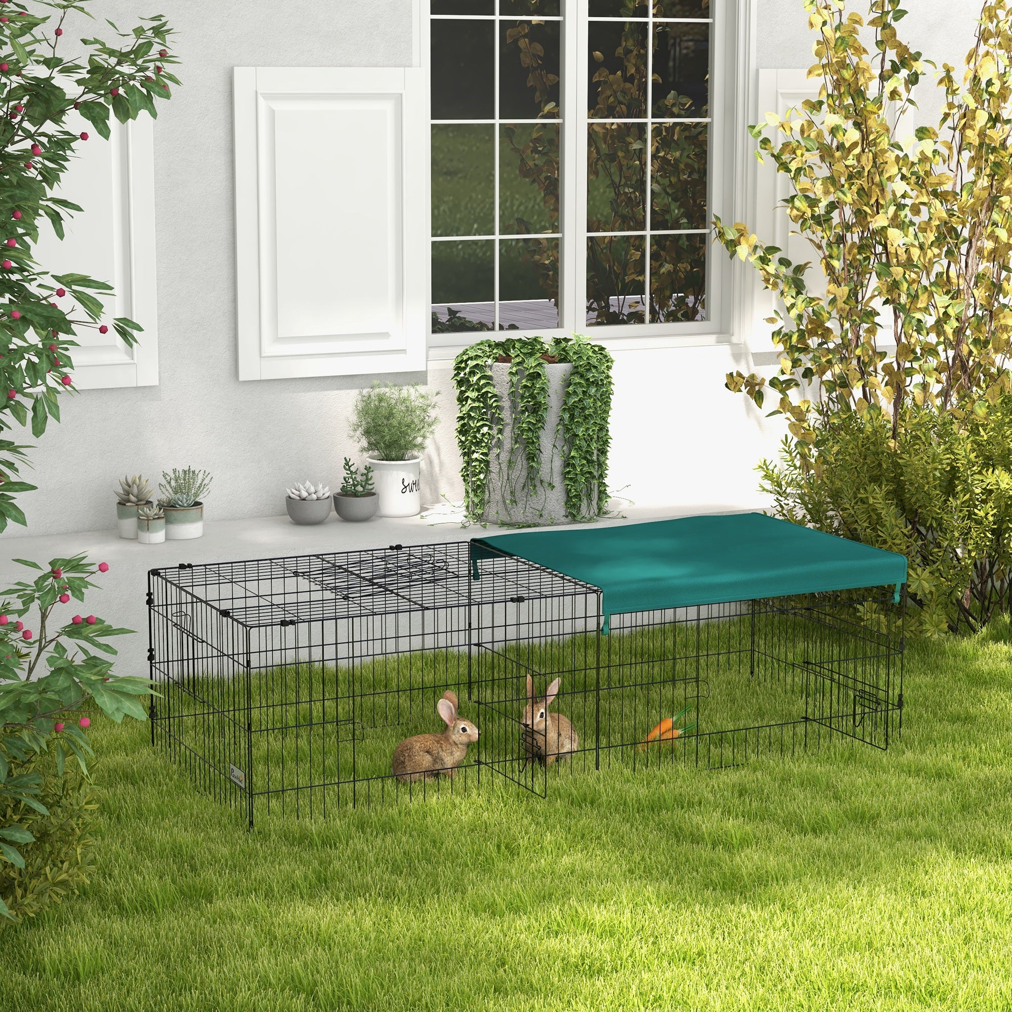 73" Small Animal Playpen with with Roof for Rabbits, Chicken, Chinchillas for Indoor/Outdoor Use, Green - Green - Image 2