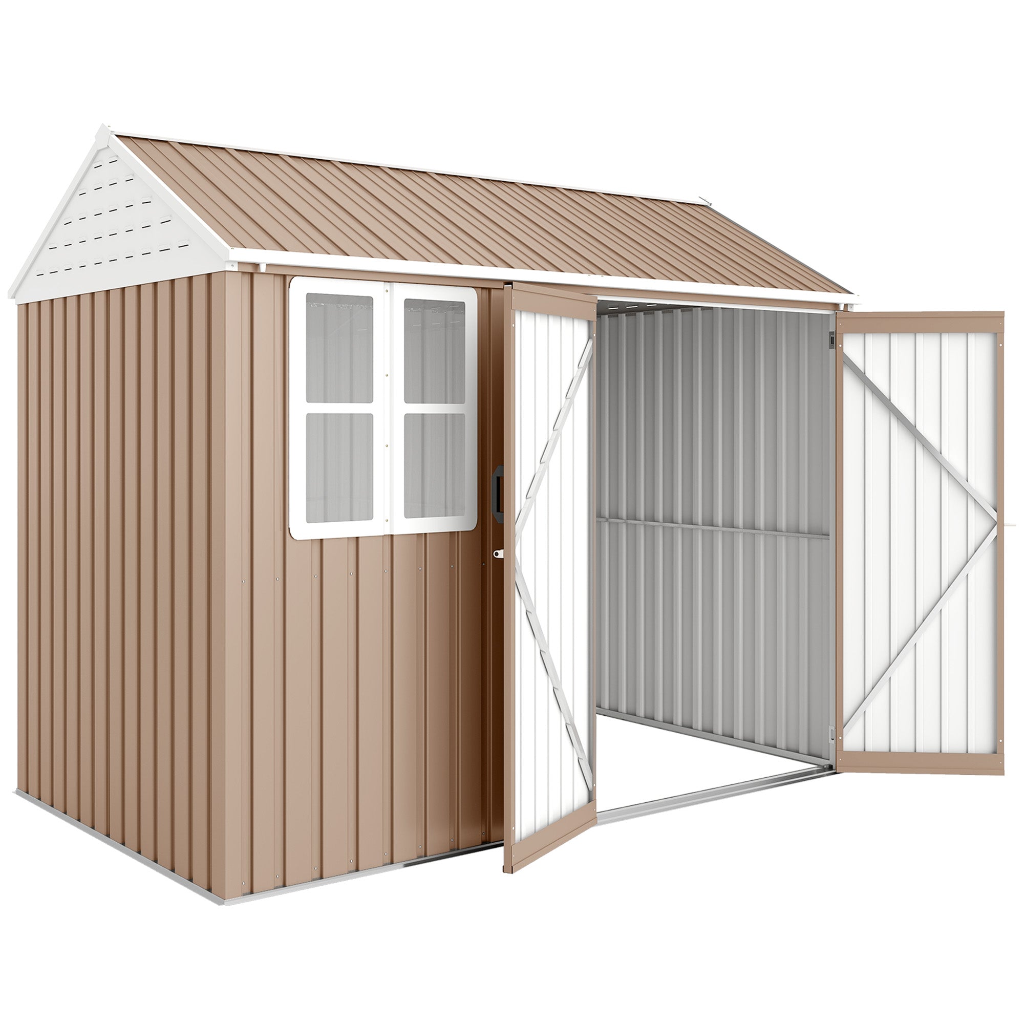 8' x 6' Metal Garden Storage Shed, Extra Large Outdoor Tool Storage House w/ Doors, Window and Air Vents, Brown - Brown