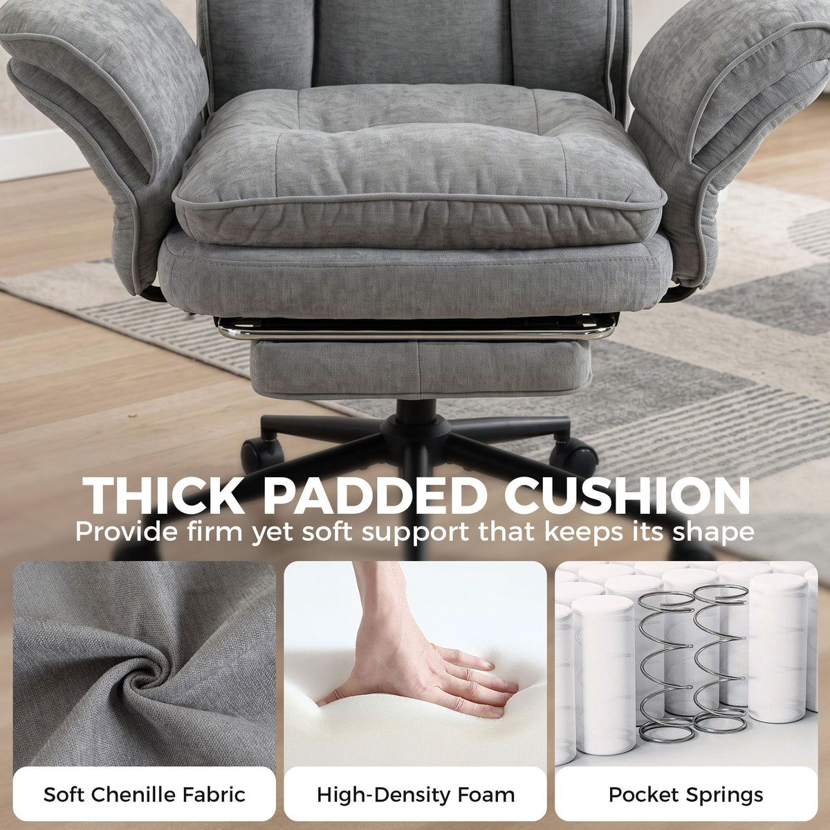 Criss Cross Office Chair with Flip Armrests, Adjustable Headrest, Swivel Tilt Reclining Desk Chair with Wheels, Gray