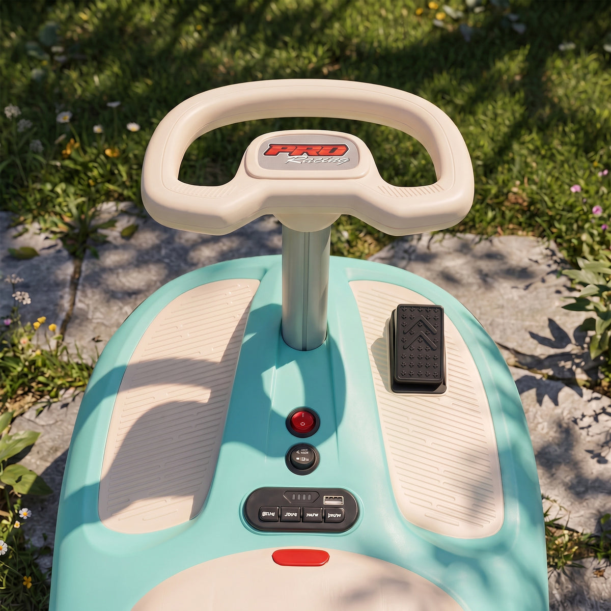 12V Electric Wiggle Car with Pedal, Kids Ride On Car with 2 Speeds, Soft Start, Music, Lights for 3-5 Years, Light Blue