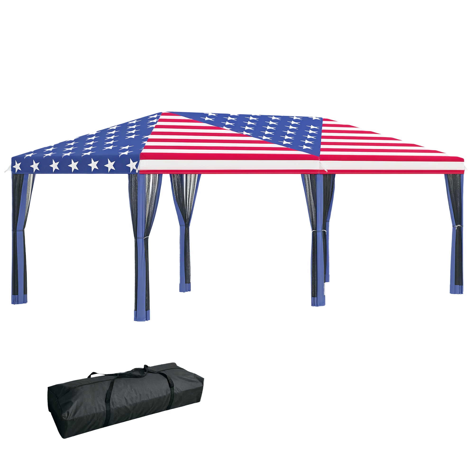 10'x20' Pop Up Party Tent Gazebo Wedding Canopy with 6 Sidewalls, American Flag