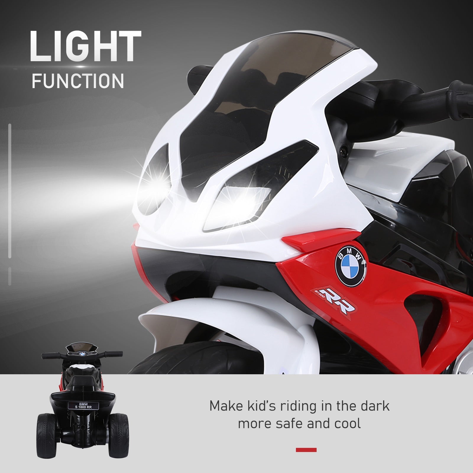 6V 3 Wheeled Electric Motorcycle, Kids Motorcycle Licensed BMW with Headlight, Music, Red