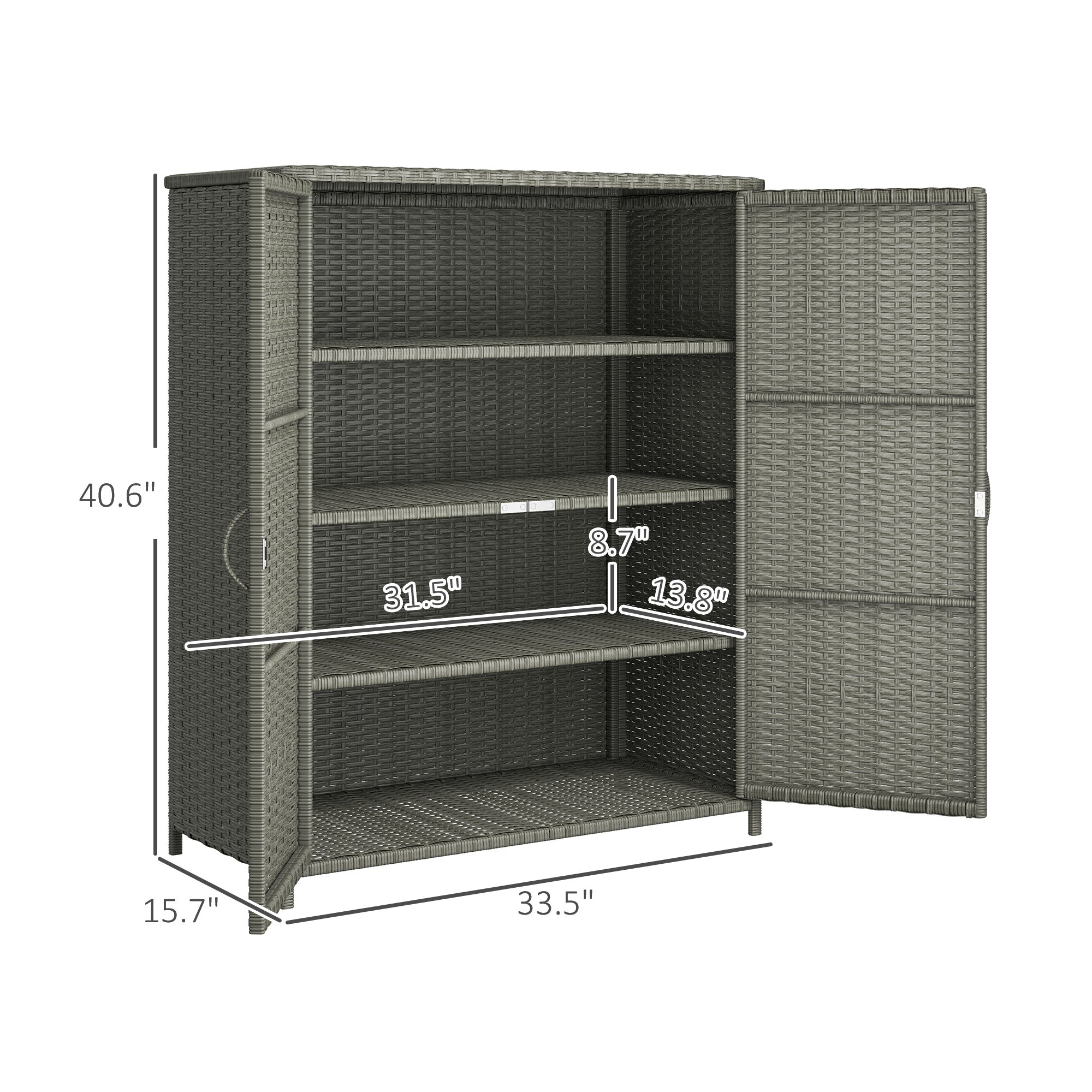 Rattan Wicker Outdoor Storage Cabinet with 4 Shelves and 2 Doors for Garden Pool Towel Storage, Dark Gray - Dark Gray - Image 3