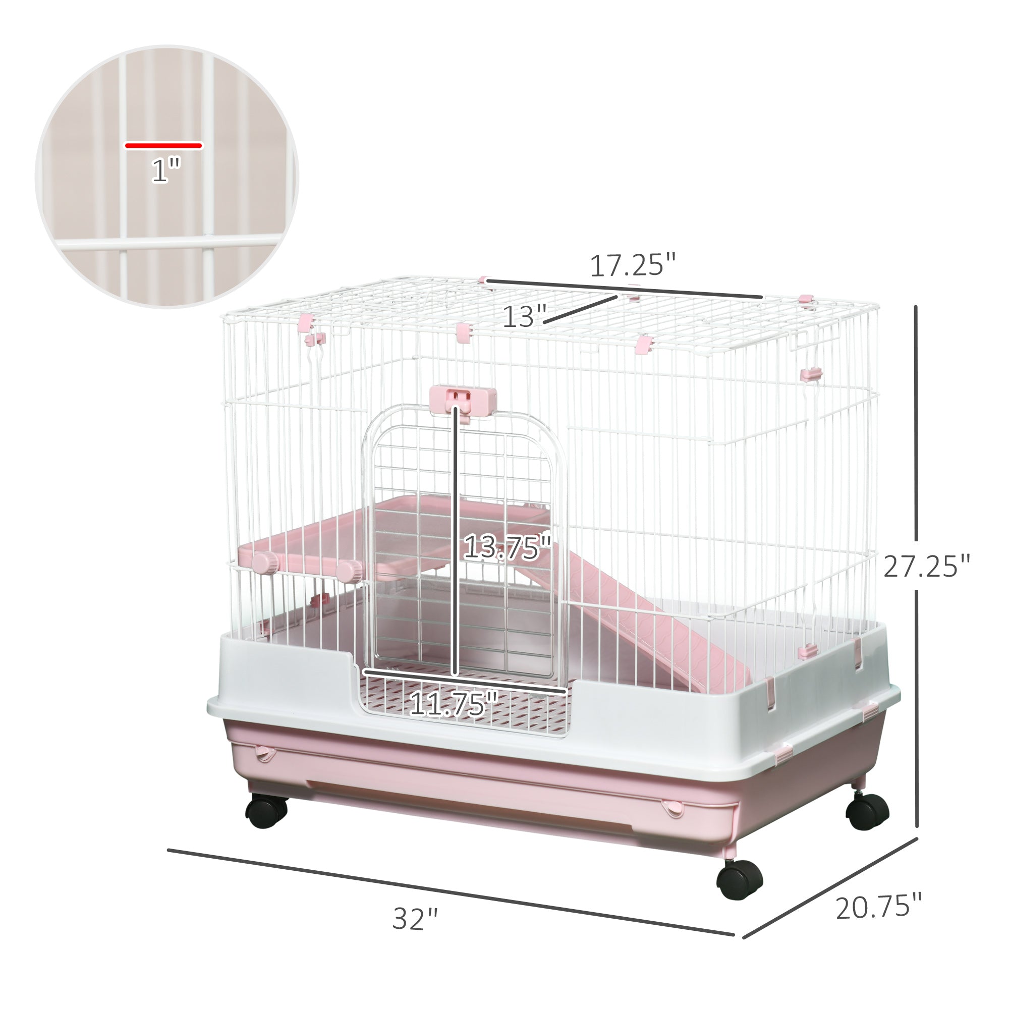 2-Level Small Animal Cage Rabbit Hutch with Wheels, Removable Tray, Platform and Ramp for Bunny, Chinchillas, Ferret, Pink - Pink - Image 3