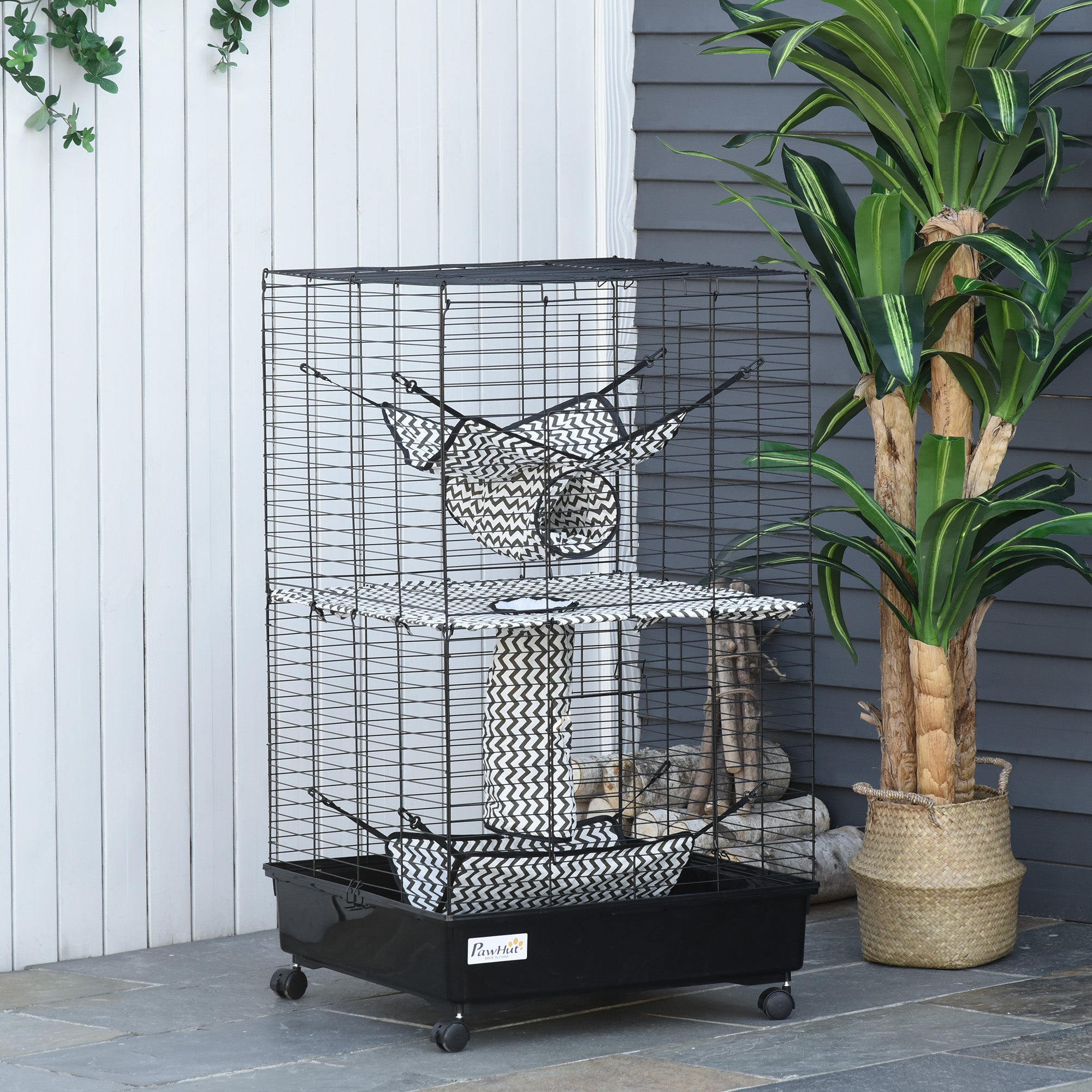 42" Ferret Cage, Small Animal Habitat Metal Pet Cage with Wheels Brakes, Hammocks, Hanging Tunnels, and 3 Doors, Black - black - Image 8