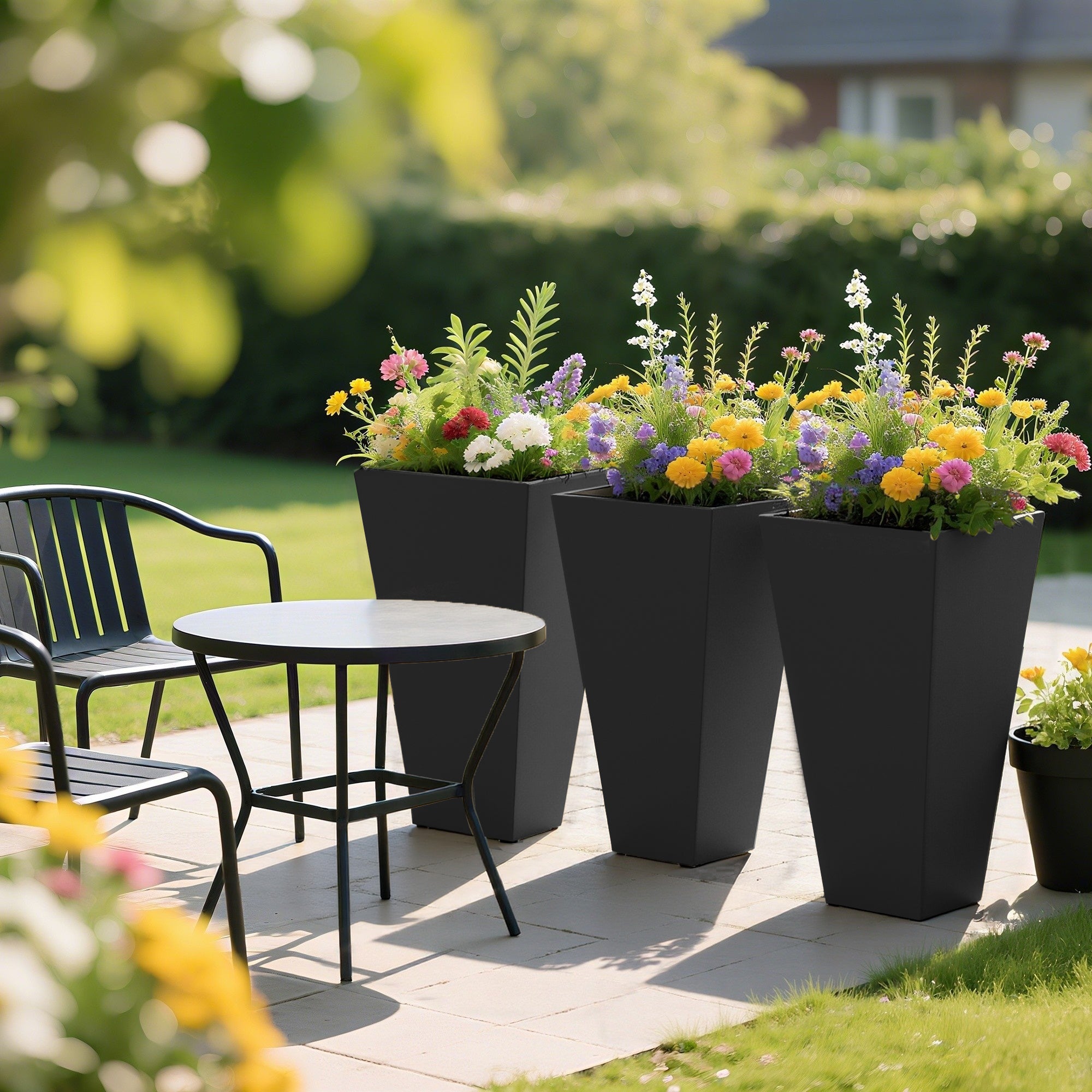 Tall Planters for Outdoor Plants Set of 3, 28 In Taper Planters with Drainage Holes, Indoor Grande Plant Pots, Front Porch Decor (Black) - Black - Image 8