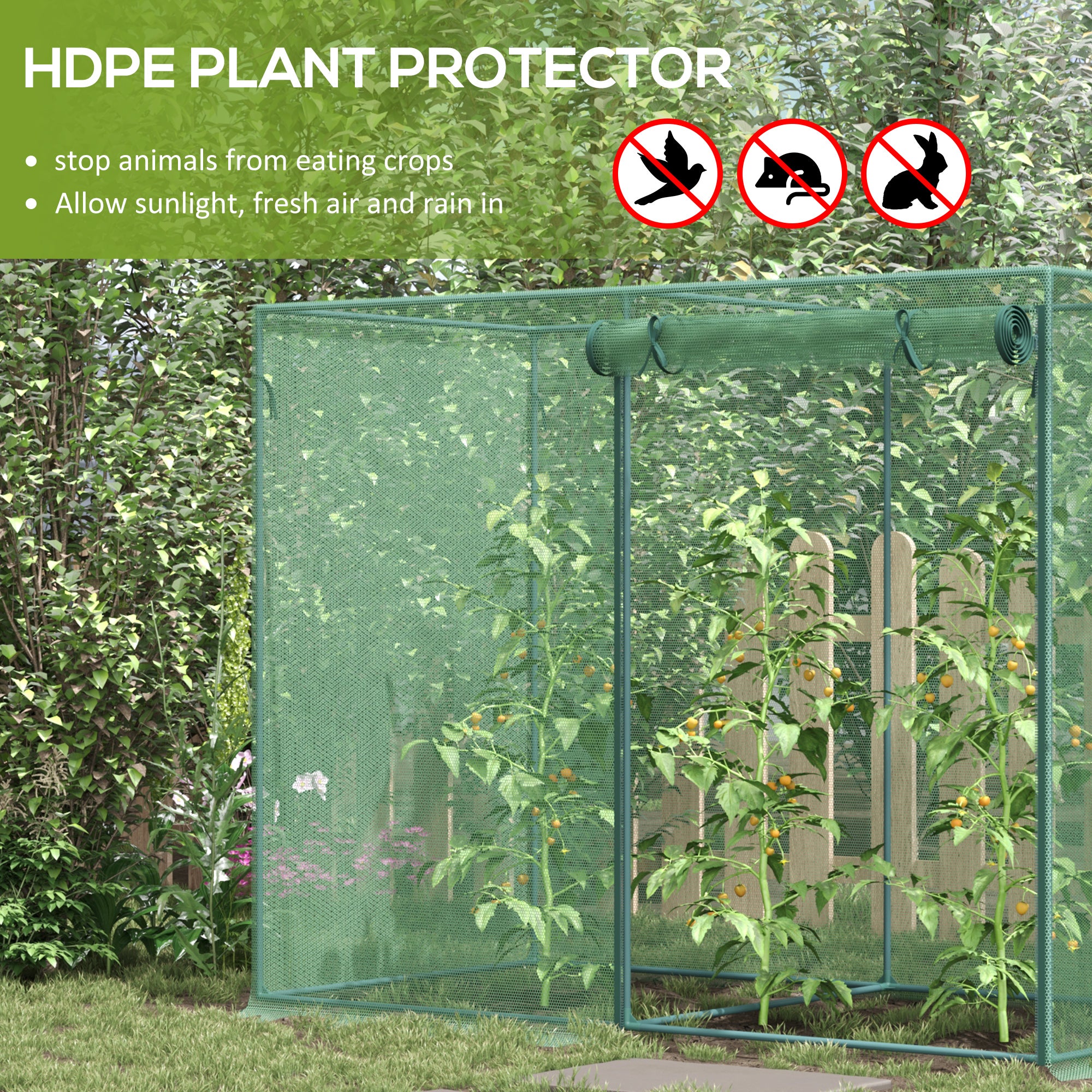 6' x 3' x 5' Crop Cage, Plant Protection Tent with Zippered Doors for Vegetable Garden, Backyard, Green - Green - Image 4