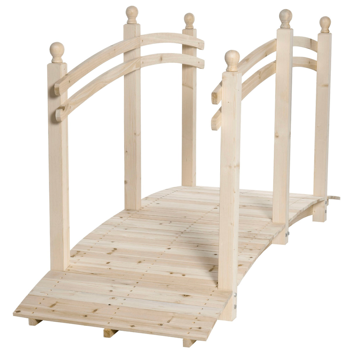 Wooden Arch Garden Bridge, Safety Rails for Backyard Ponds, Creeks, Streams, 7.5' , Natural