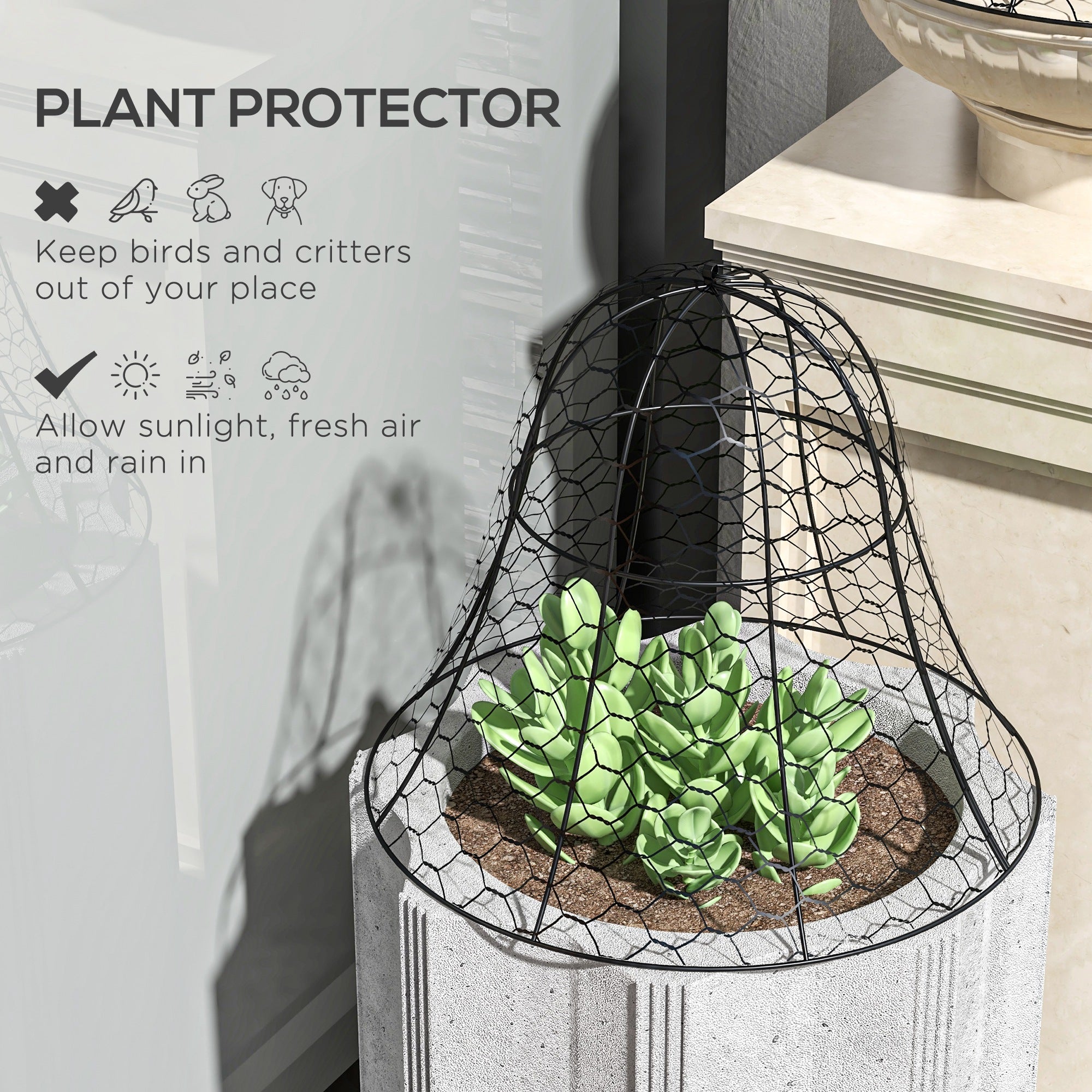 6 Pack Garden Cloches for Plants, 16" x 13" Metal Crop Cage, Plant Cages to Keep Animals Out, Black - Black - Image 4