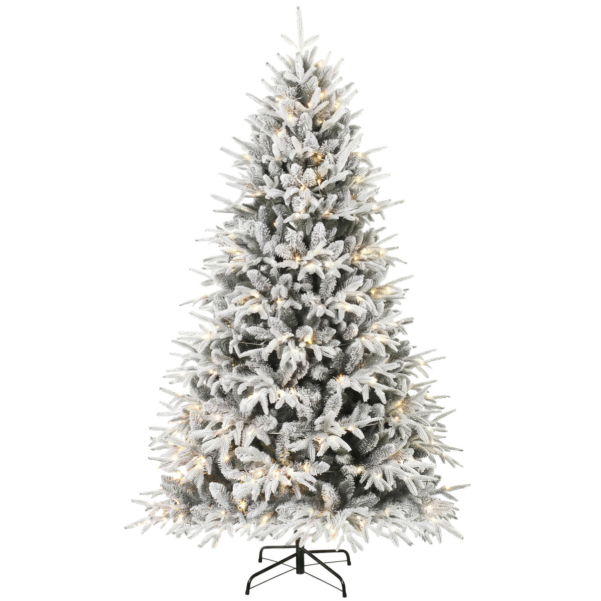 6ft Flocked Prelit Christmas Tree, Hinged Xmas Tree with 2015 Tips, 260 Warm White LED Lights, Green White