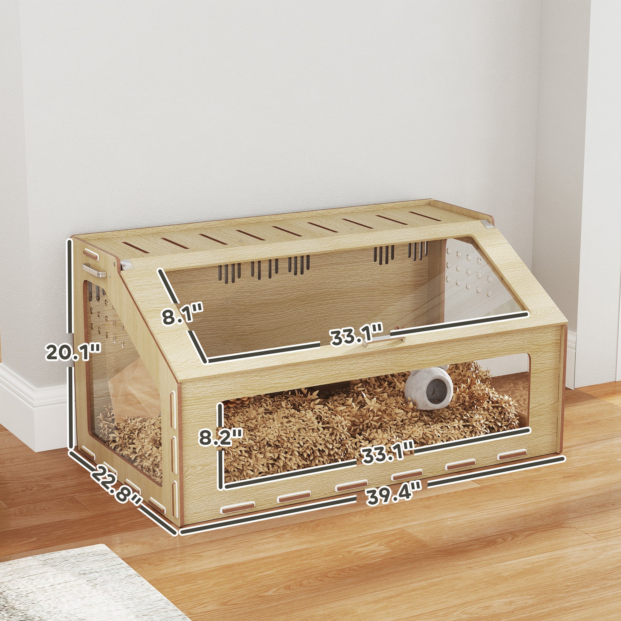 39 inch Hamster Cage Habitat with Acrylic Window & Openable Top for Dwarf Hamster, Gerbil, Guinea Pig, Rat, Oak - Oak - Image 3