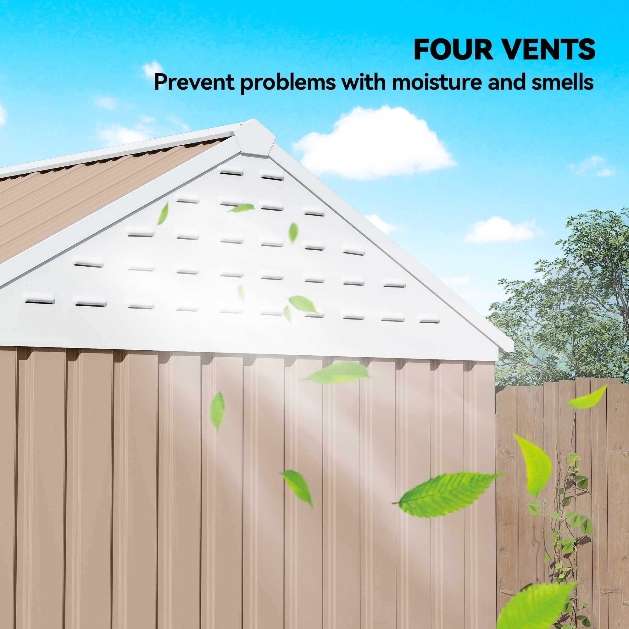 8' x 6' Metal Garden Storage Shed, Extra Large Outdoor Tool Storage House w/ Doors, Window and Air Vents, Brown - Brown - Image 6