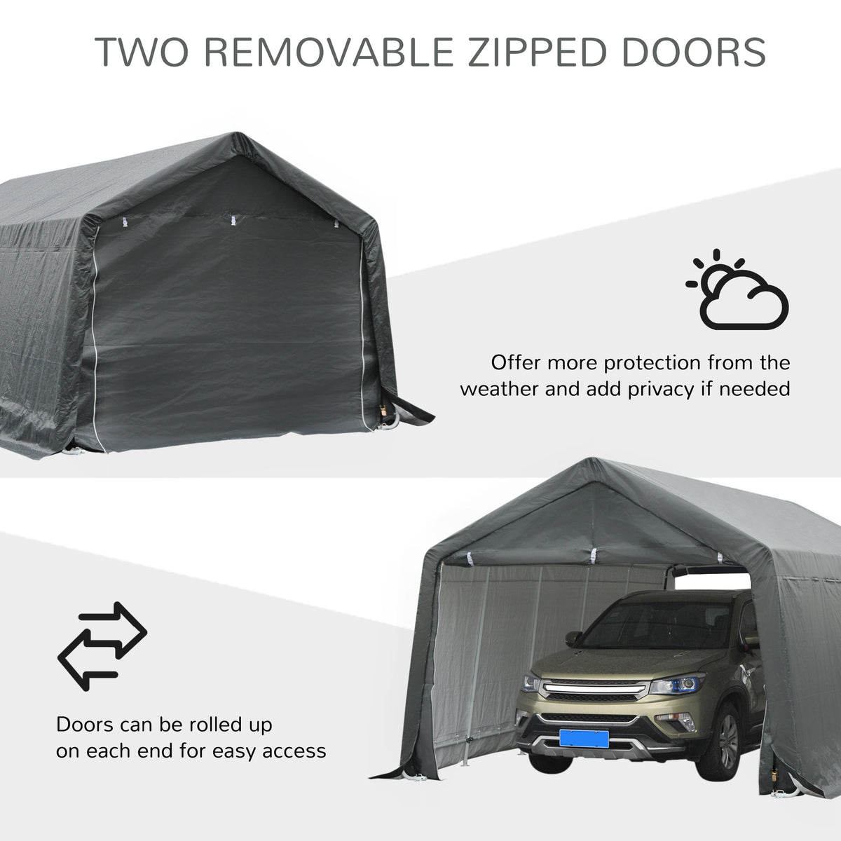 12' x 20' Carport Portable Garage, Heavy Duty Storage Tent, Patio Storage Shelter w/ Anti-UV PE Cover, Gray