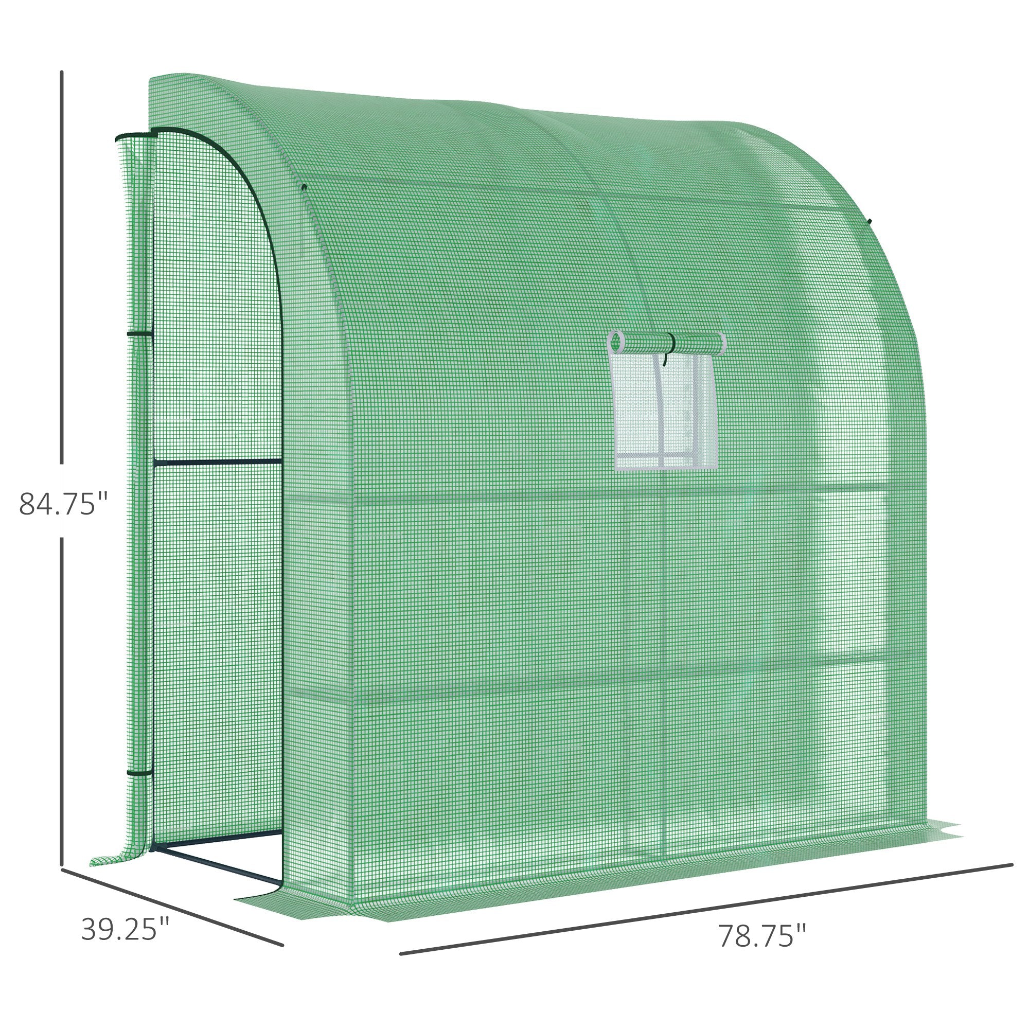 7' x 3' x 7' Lean to Greenhouse, Walk-In Green House, Plant Nursery with 2 Roll-up Doors and Windows, PE Cover and 3 Wire Shelves, Green - Green - Image 3