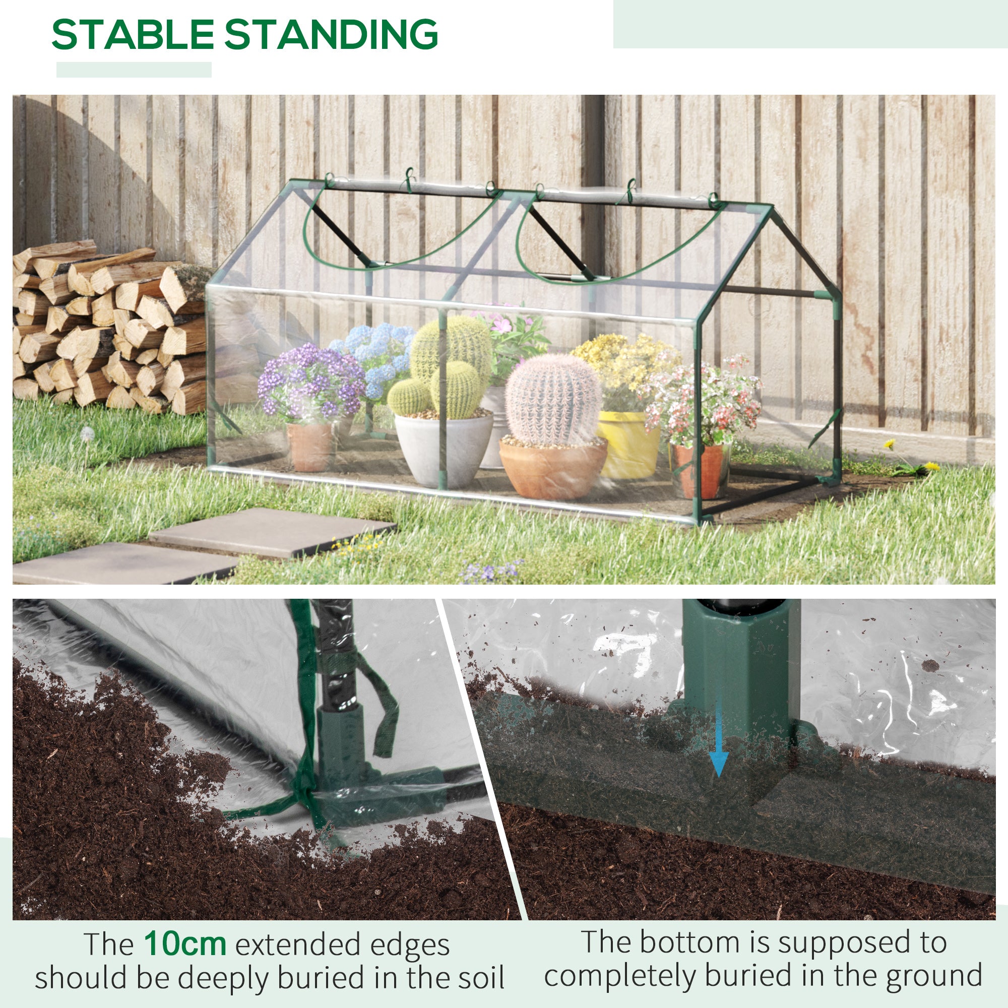 4' x 2' x 2' Portable Mini Greenhouse, Small Green House with PVC Cover, Roll-up Zippered Windows for Indoor, Outdoor Garden, Clear - Clear - Image 5
