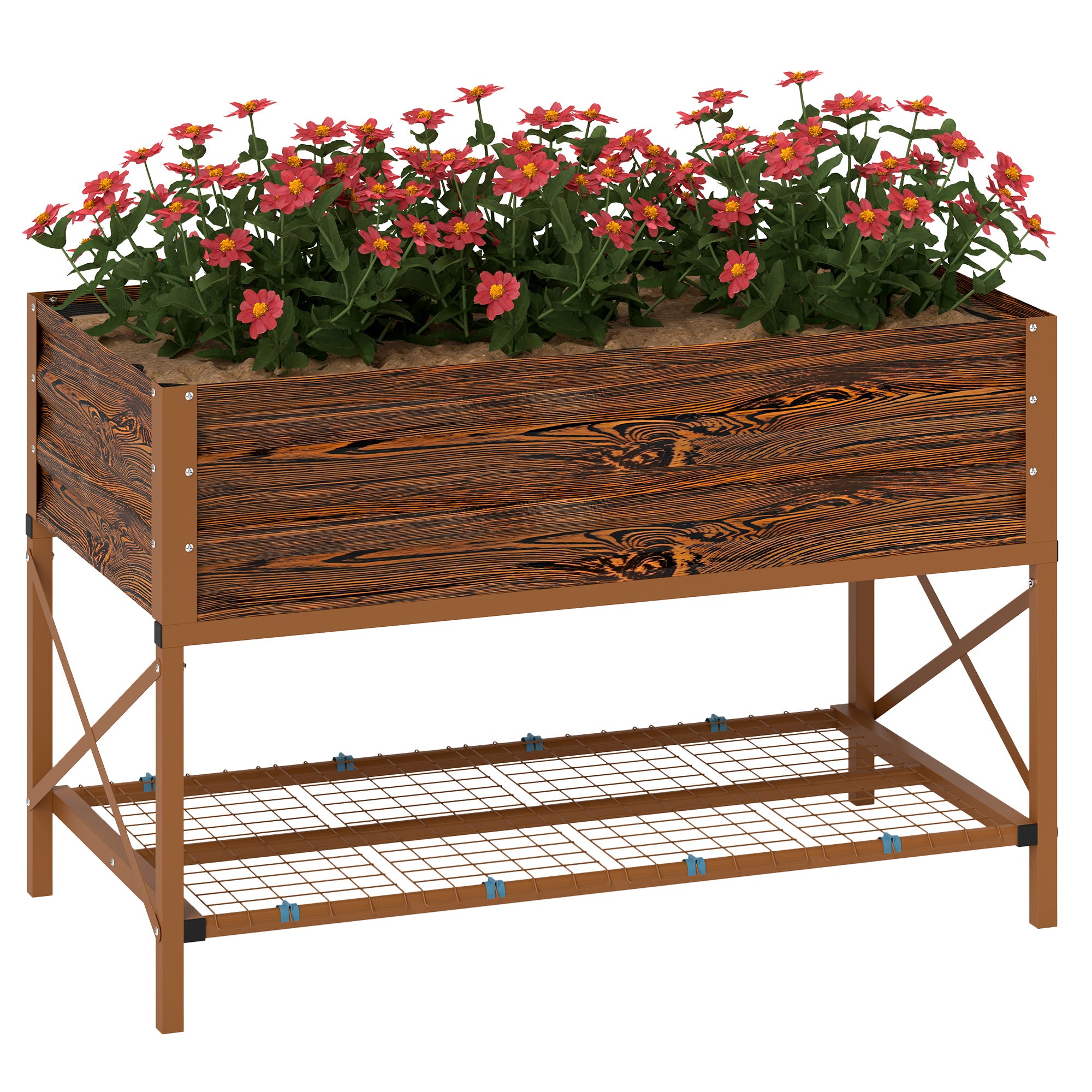 Galvanized Raised Garden Bed, Metal Planter Box with Legs, Storage Shelf and Bed Liner, Dark Brown - Brown