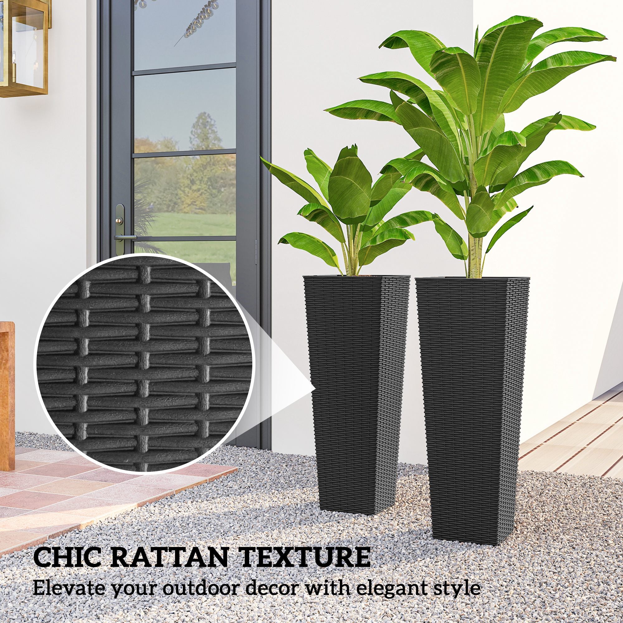 32 Inch Tall Planters for Outdoor Plants, Set of 2 Plastic Flower Pots with Drainage Holes, Black - Black - Image 5