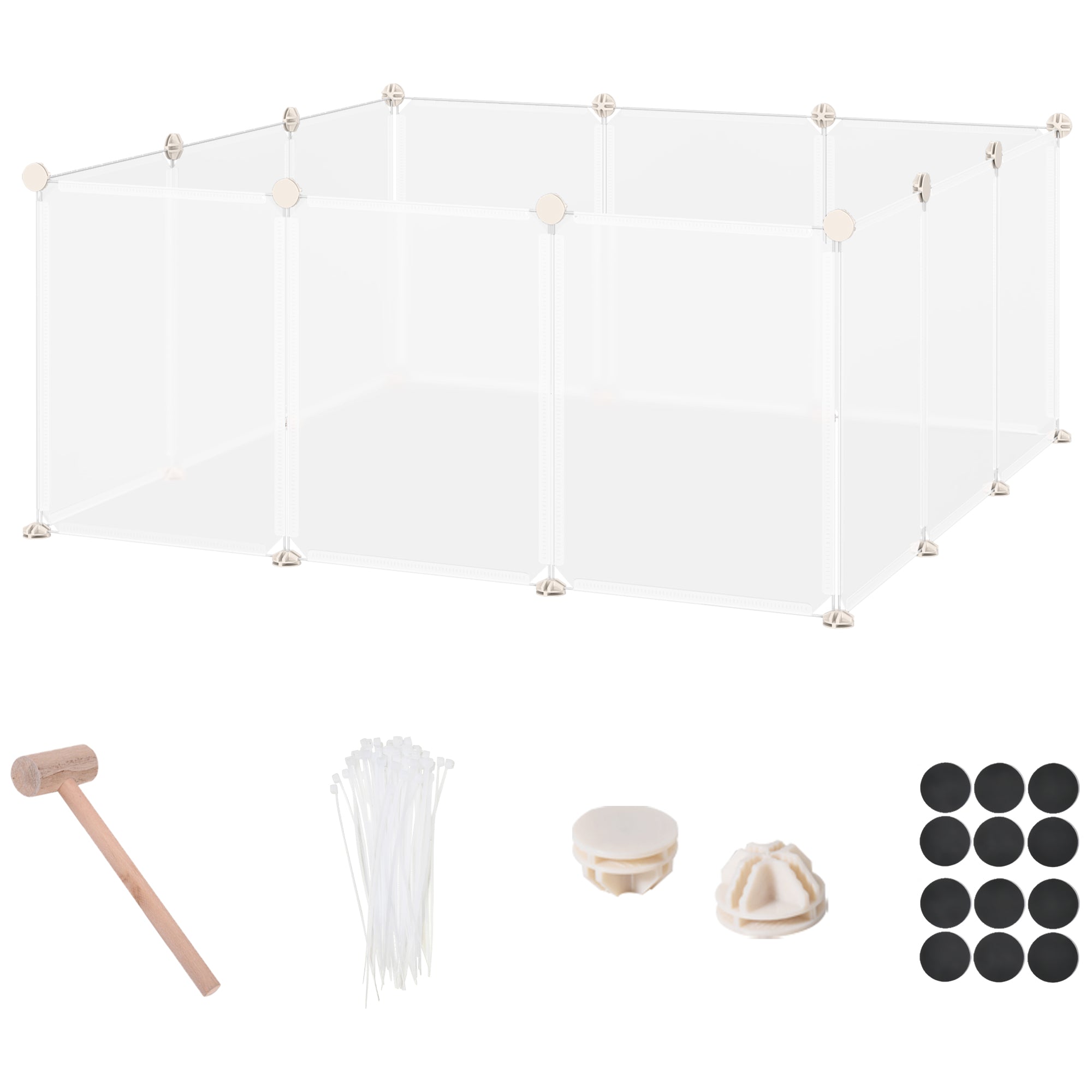 Pet Playpen DIY Small Animal Cage Open Enclosure Portable Plastic Fence 12 Panels for Guinea Pig Hedgehog White, 18" x 14" - White