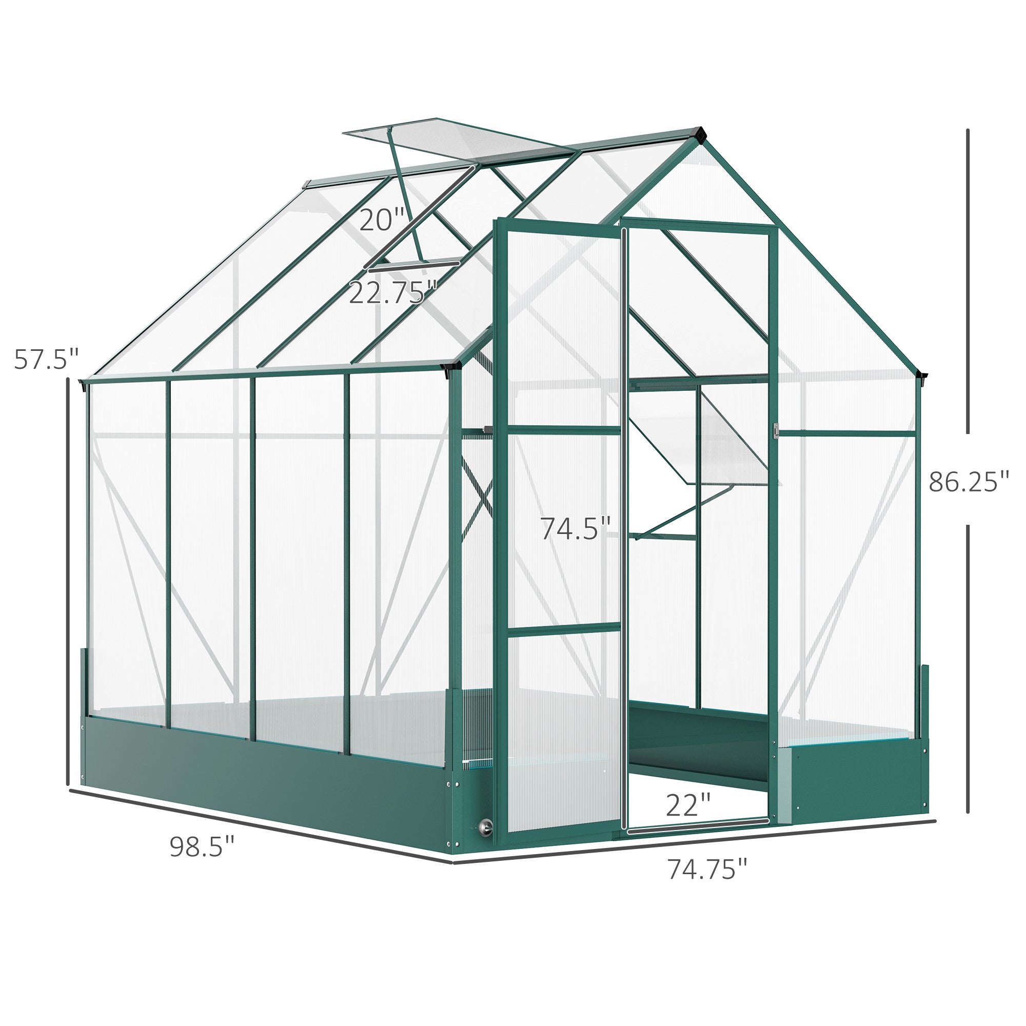 8' x 6' Greenhouse for Outdoors, Polycarbonate Greenhouse with Roof Vent and Rain Gutter, Aluminum Walk-in Green House for Outside for Patio Backyard Garden, Green - Transparent, green - Image 3