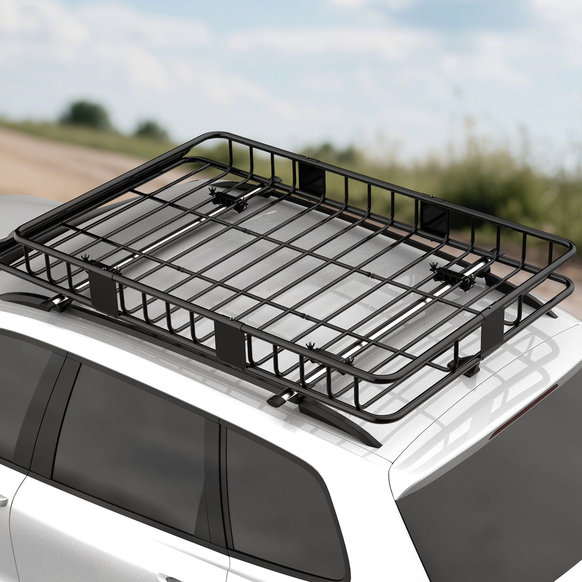 Car Roof Rack Basket, 64" x 39" x 6" Adjustable Cargo Basket for Cars, SUVs, Vans and RVs, 220 lbs Capacity, Black