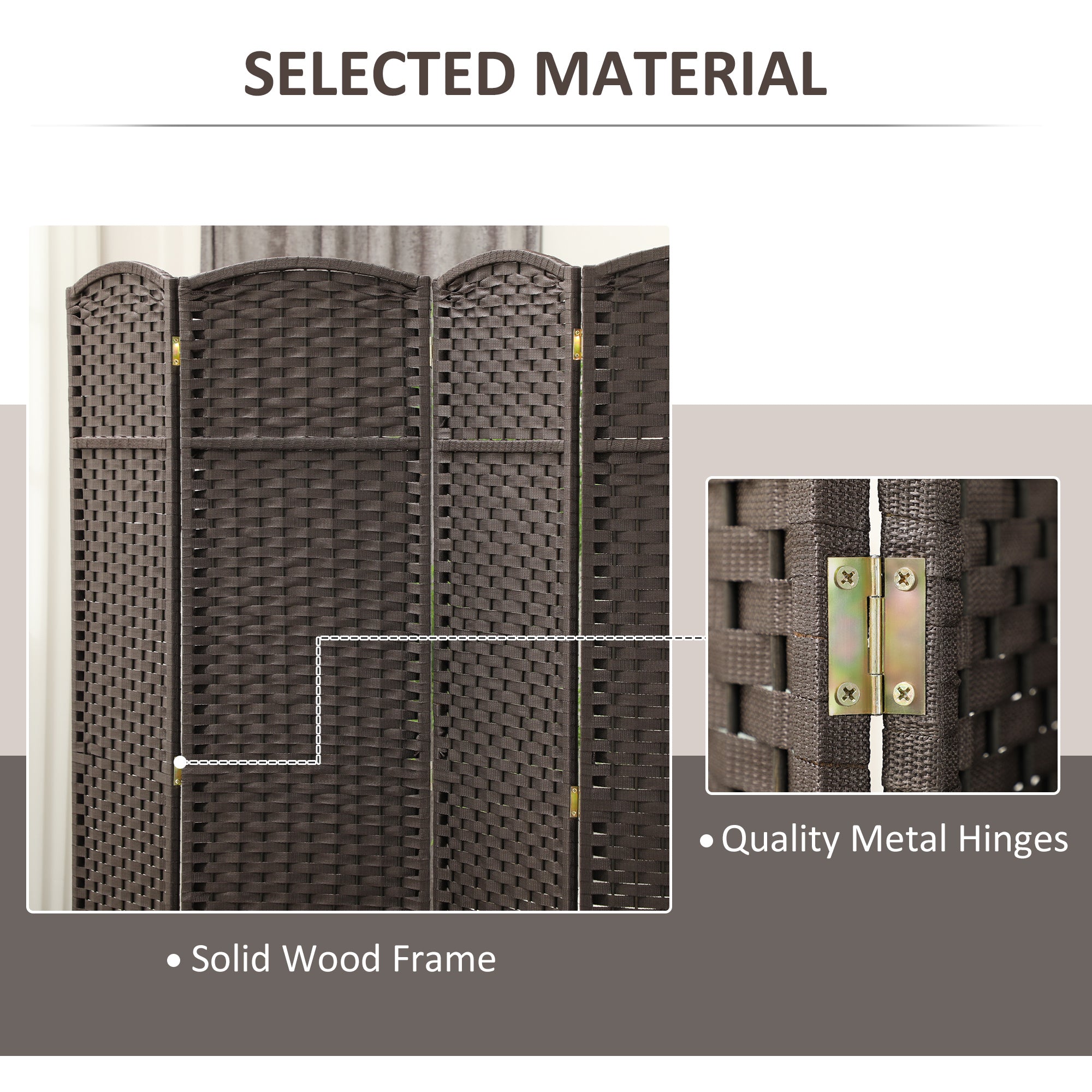 Folding Room Divider Screen 4 Panel 5.6 ' Tall Privacy Screen Freestanding Room Partition for Home Office, Brown