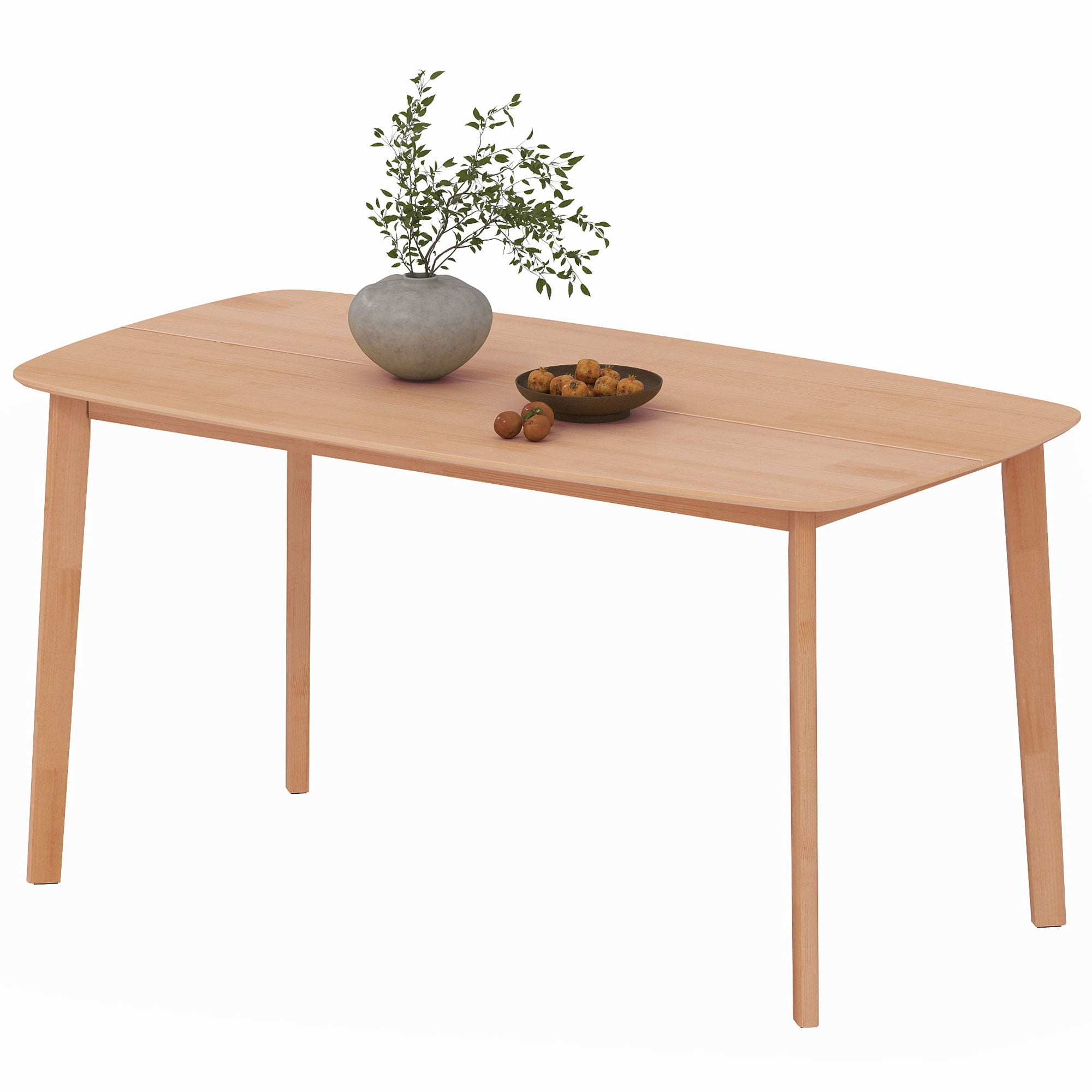 Pine Wood Dining Table for 6, 59" Rustic Rectangular Kitchen Table with Large Tabletop for Dining Room, Natural
