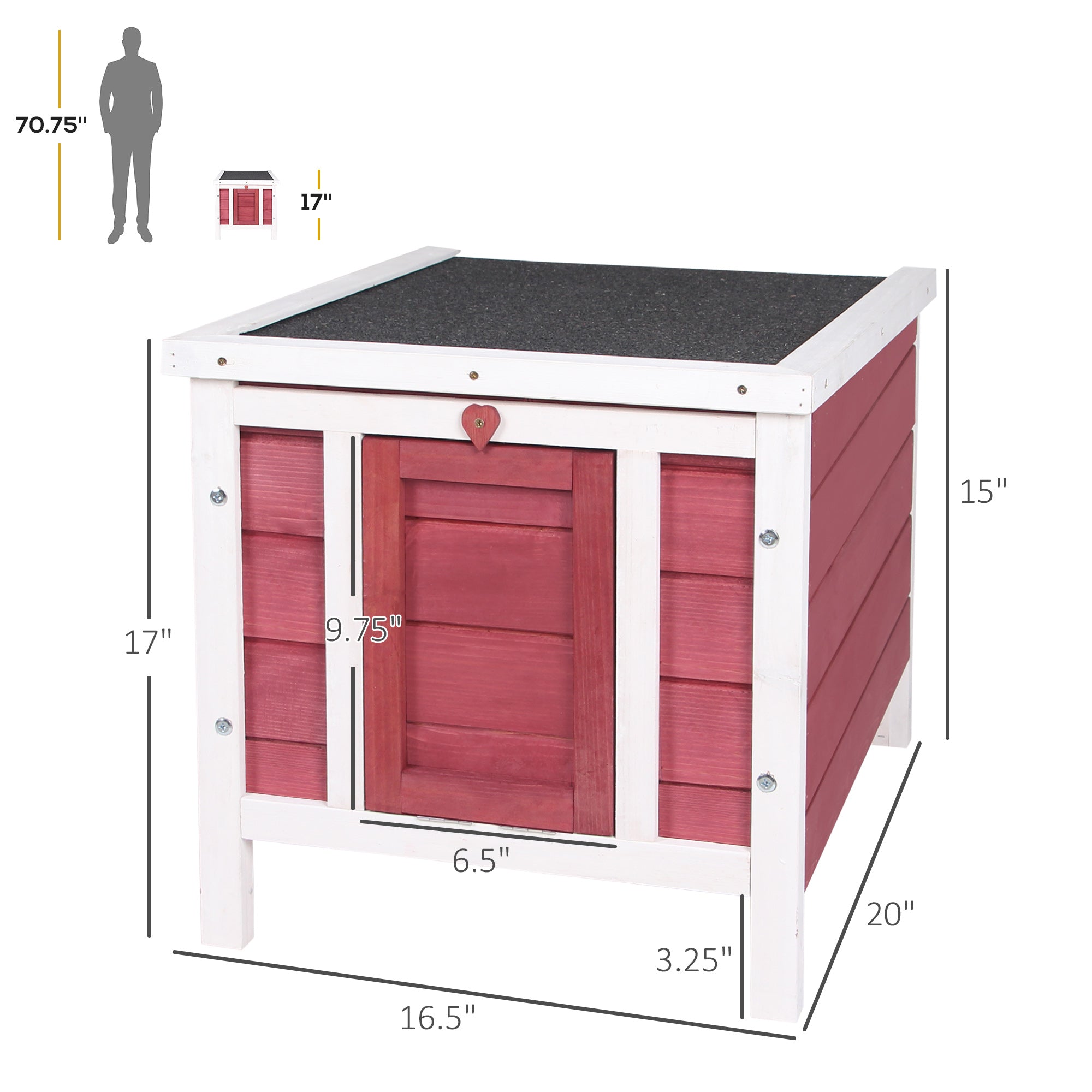 Small Wooden Rabbit Hutch Bunny Cage Guinea Pig Cage Duck House Dog House with Openable & Waterproof Roof, for Rabbits, Chickens, Ducks, Red - Red - Image 3