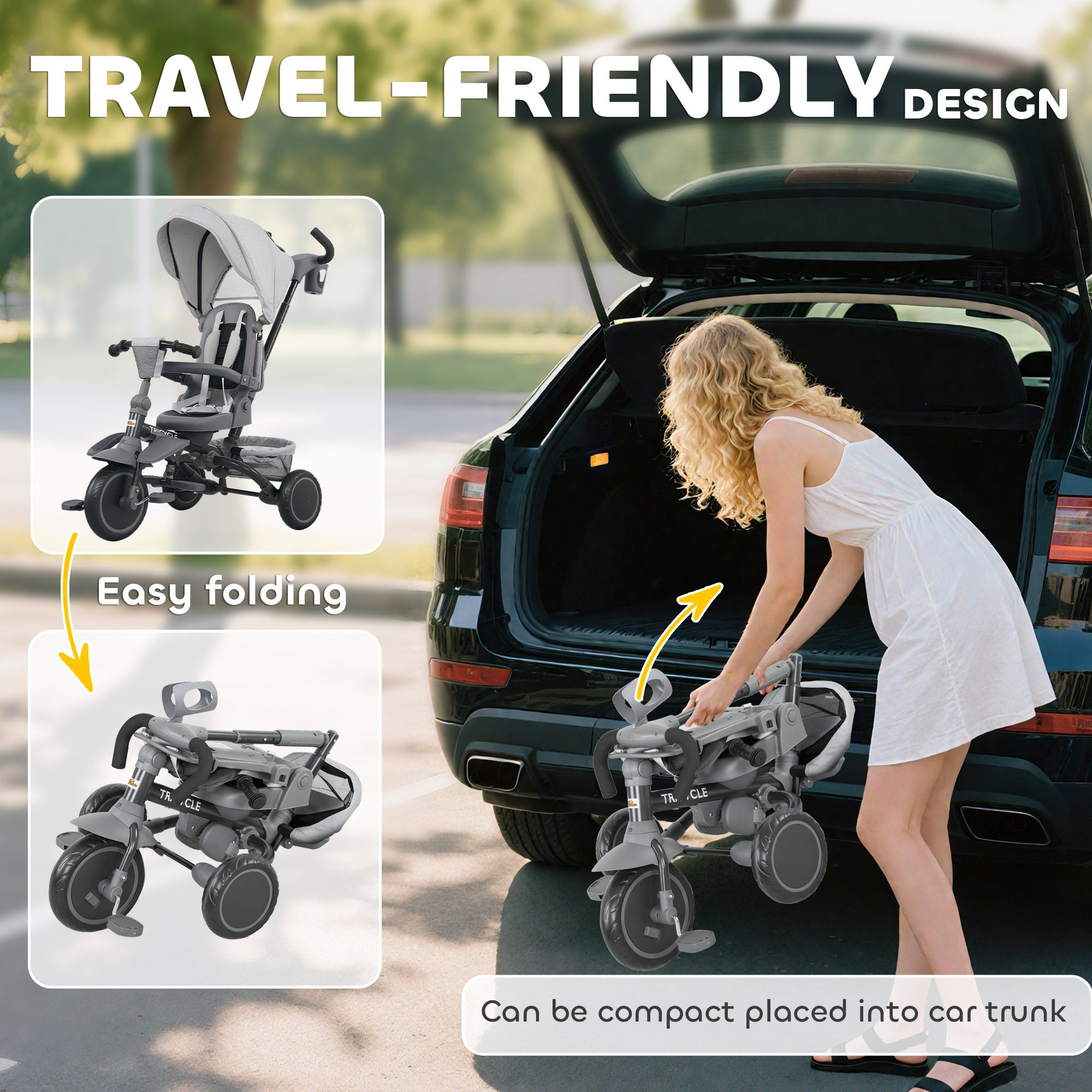 6 in 1 Kids Tricycle with Adjustable Push Handle, Removable Canopy, Reversible Seat, for 1-5 Years, Gray