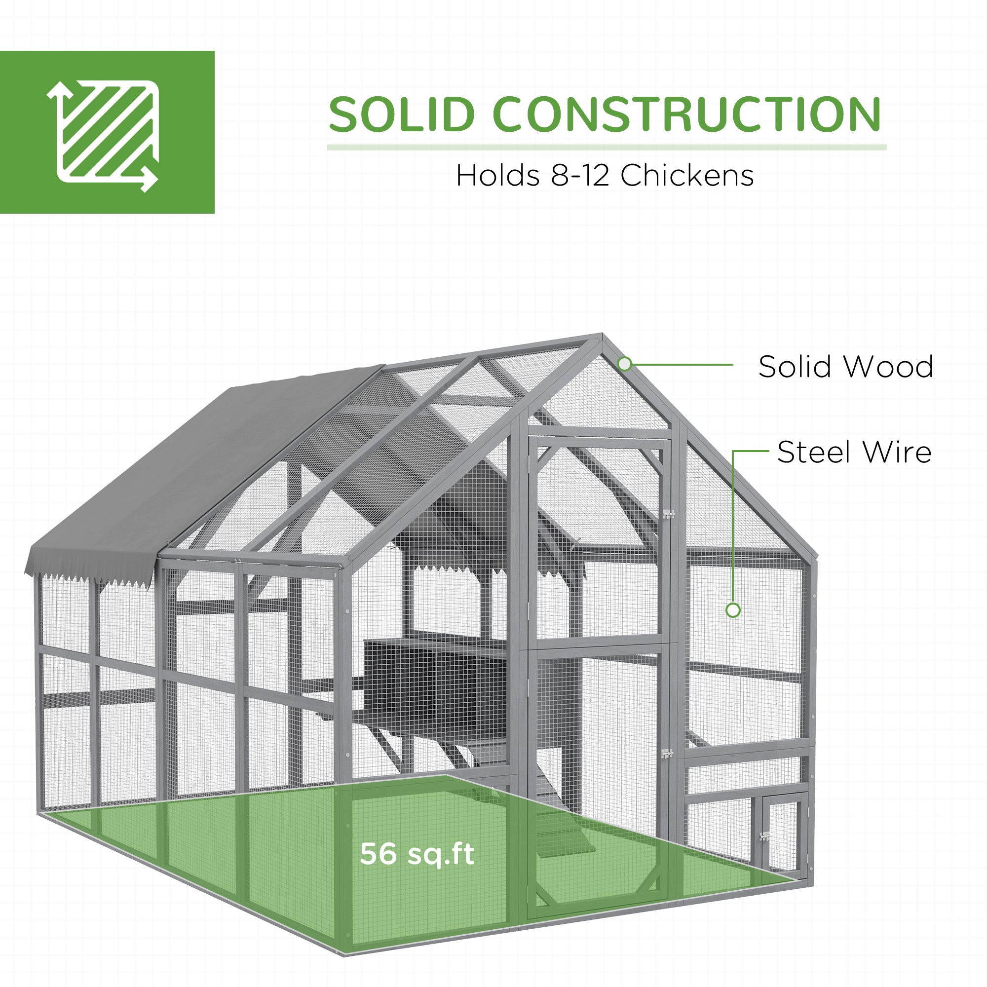 9' x 6' x 6' Large Chicken Coop with Nesting Box, Water-Resistant and Anti-UV Cover for 8-12 Chickens, Gray - Gray - Image 4