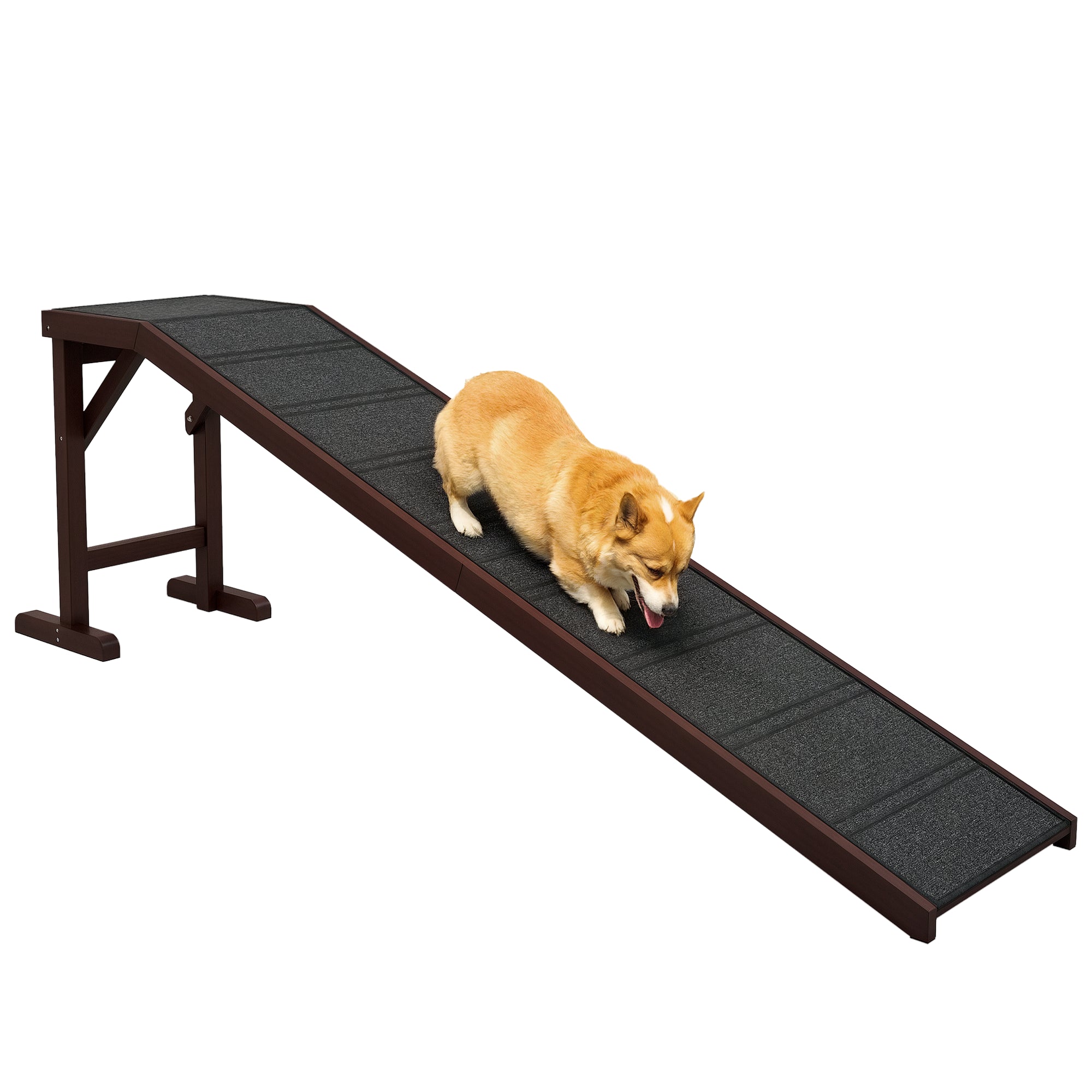 Dog Ramp for Bed, Pet Ramp for Dogs with Non-Slip Carpet and Top Platform, 74" x 16" x 25", Brown - Brown