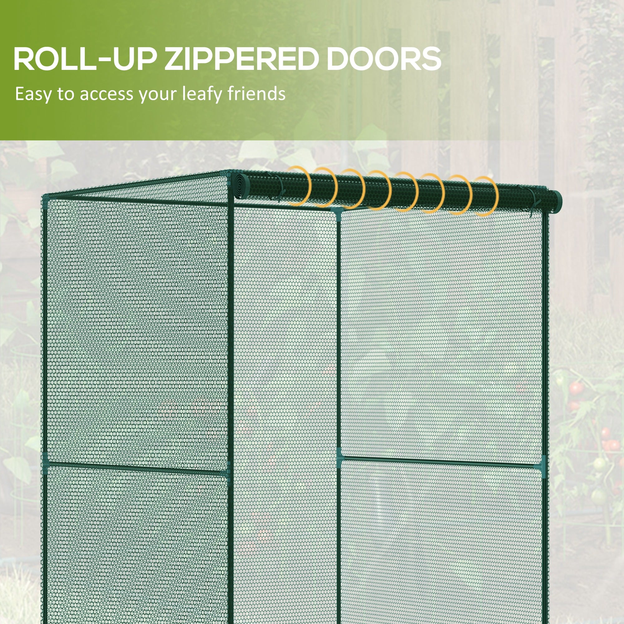 Walk-in Crop Cage, Plant Protectors from Animals with Roll Up Zippered Door, 3.9' x 3.9' x 5.9', Dark Green - Green - Image 6